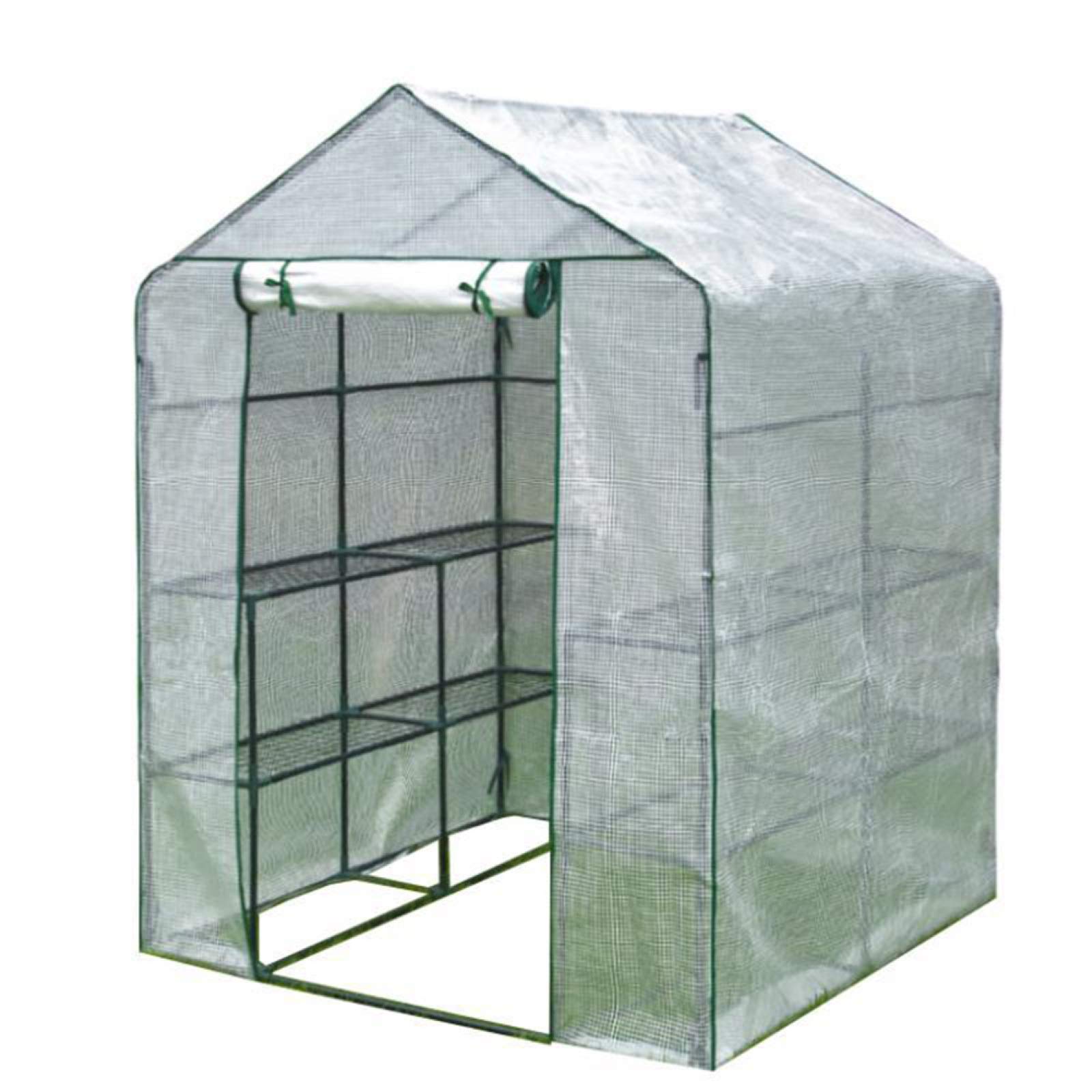 JLDNC 8-Tier Mini Walk-in Greenhouse with PE Cover & Roll-Up Zipper Door - 56