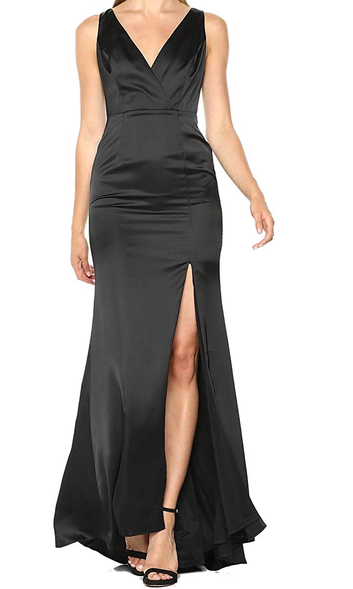 Adrianna Papell Women's Sleeveless Faux Wrap Cocktail Dress with High Slit - Elegant Light Satin Formal Gown for Evening Parties, Weddings & Special Occasions