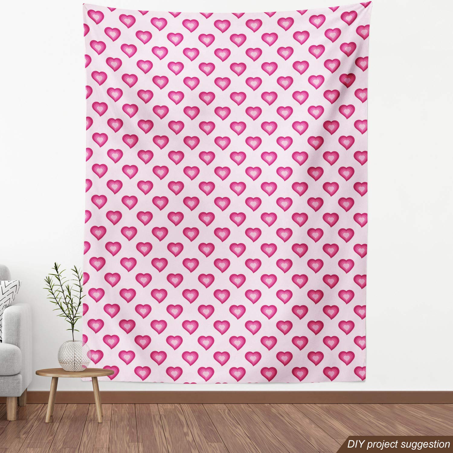 Ambesonne Ombre Heart Cartoon Fabric - 10 Yards Pale Pink Magenta Decorative Material for Upholstery, DIY Home Decor, Curtains & Craft Projects | Romantic Love Themed Textile for Bedding, Pillows & Wall Hangings