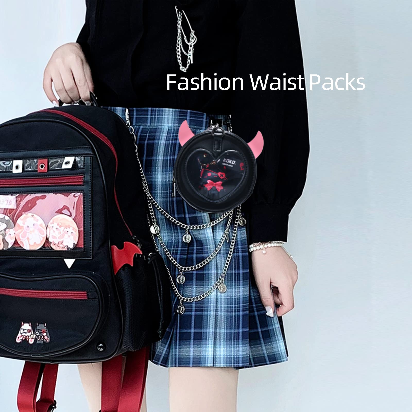 YOU WIZV Cartoon Demon Wing Round Itabag - Small Crossbody Waist Bag for Cosplay, Anime Conventions & Gothic Fashion | Perfect for Makeup, Jewelry, Keys & Accessories Storage