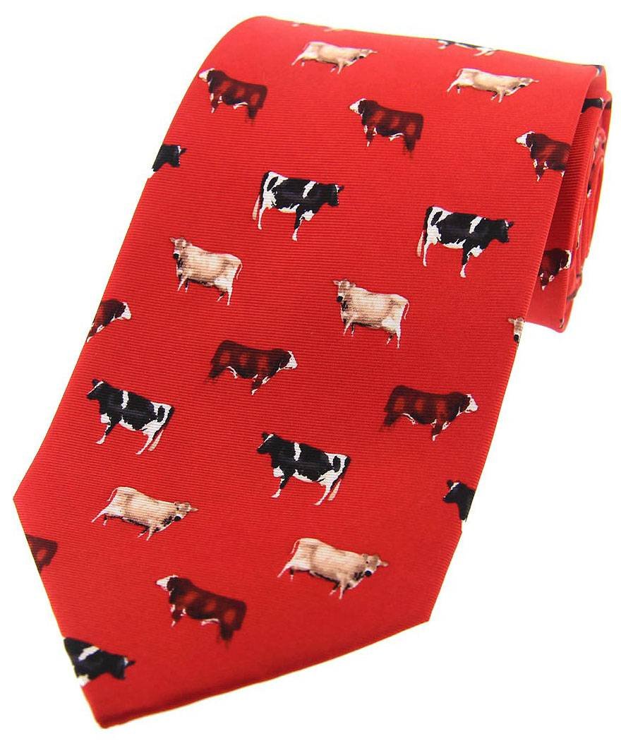 Men's Cow Breeds Country Silk Tie - Red | Elegant Western Style Necktie for Business, Weddings & Formal Events
