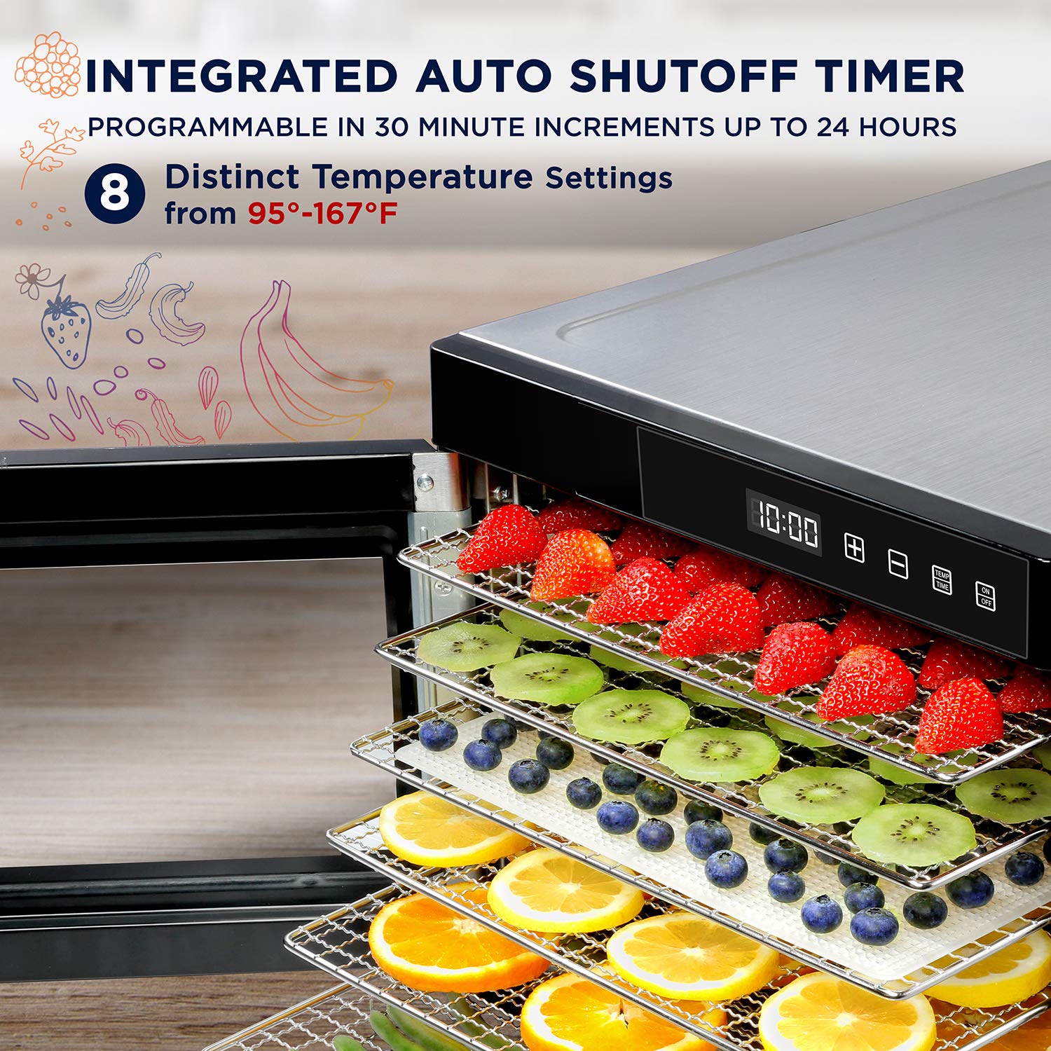 Ivation 6-Tray Commercial Food Dehydrator Machine - 600W Stainless Steel Dryer with Digital Timer & Adjustable Temperature Control | Perfect for Making Beef Jerky, Drying Herbs, Fruits, Vegetables & Meats | Ideal for Home Kitchens, Camping & Food Preservation