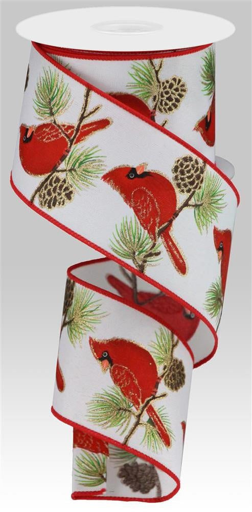 10 Yards Cardinals on Branches Pongee Ribbon - Perfect for Christmas Wreaths, Gift Wrapping, and DIY Crafts