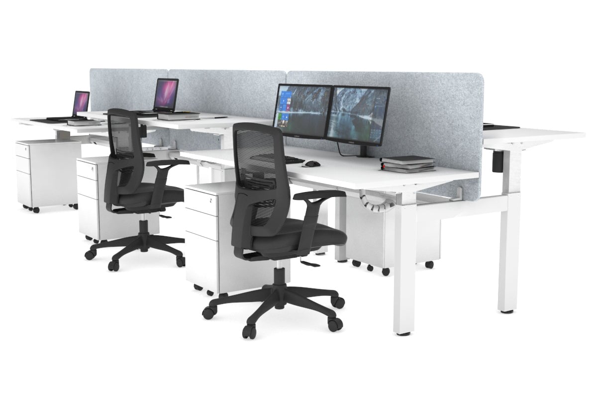 Adjustable 6-Person H Bench Workstation with White Frame - 1200L x 700W - Perfect for Office, Classroom, or Conference Room Use