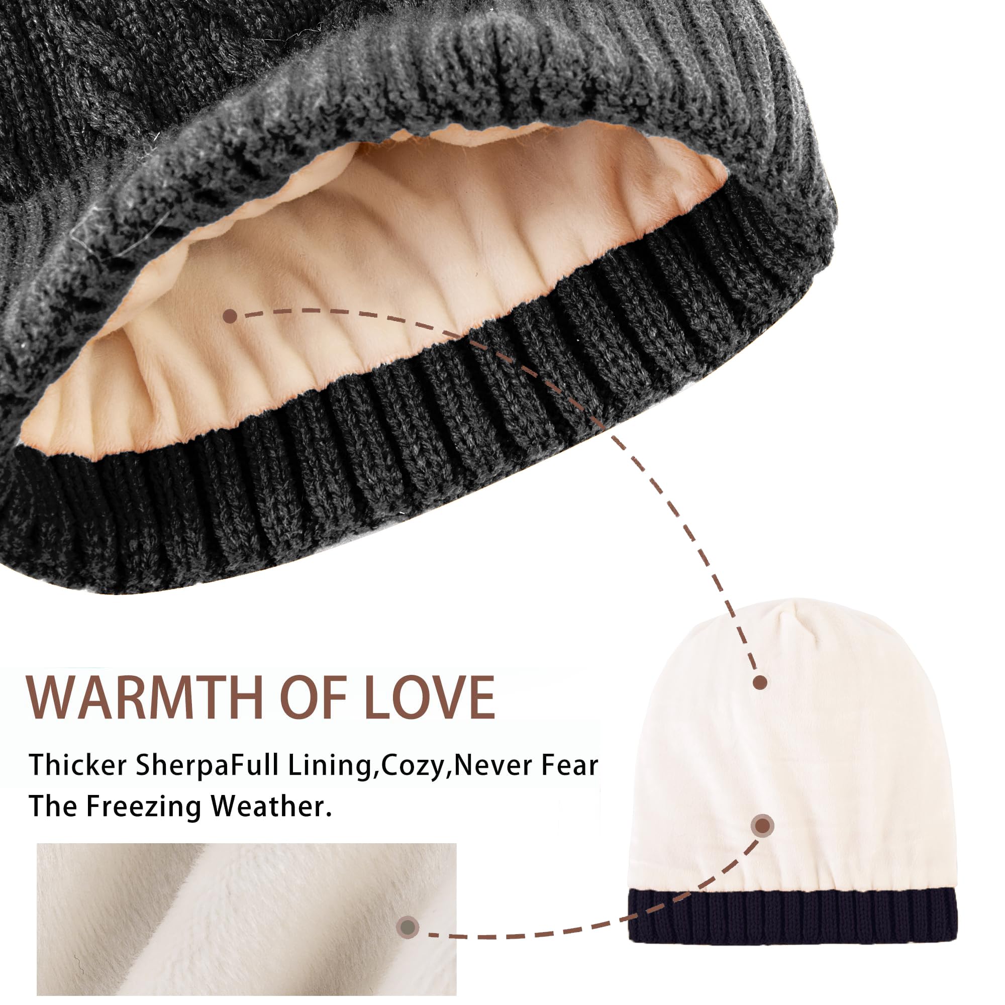 PAGE ONE Women's Winter Pom Pom Beanie Hat - Fleece Lined Warm Knit Cap with Chunky Chenille Twist, Trendy Cute Design for Cold Weather - Perfect for Snow Days, Outdoor Activities & Fashion Accessories
