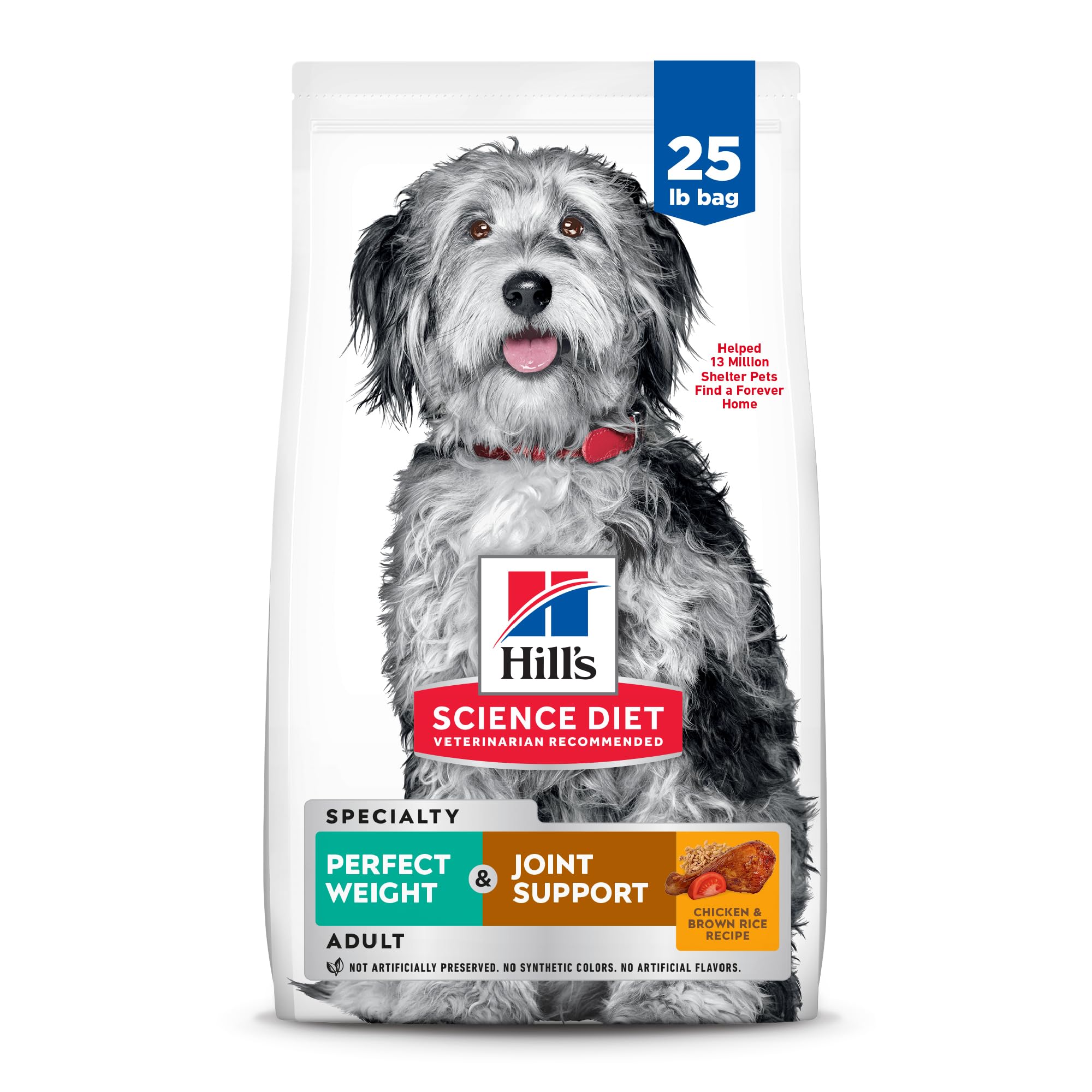 Hill's Science Diet Perfect Weight & Joint Support Dry Dog Food - Chicken & Brown Rice Recipe for Adult Dogs 1-6 Years - 25 lb Bag for Weight Management & Healthy Joints - Ideal for Indoor & Active Dogs