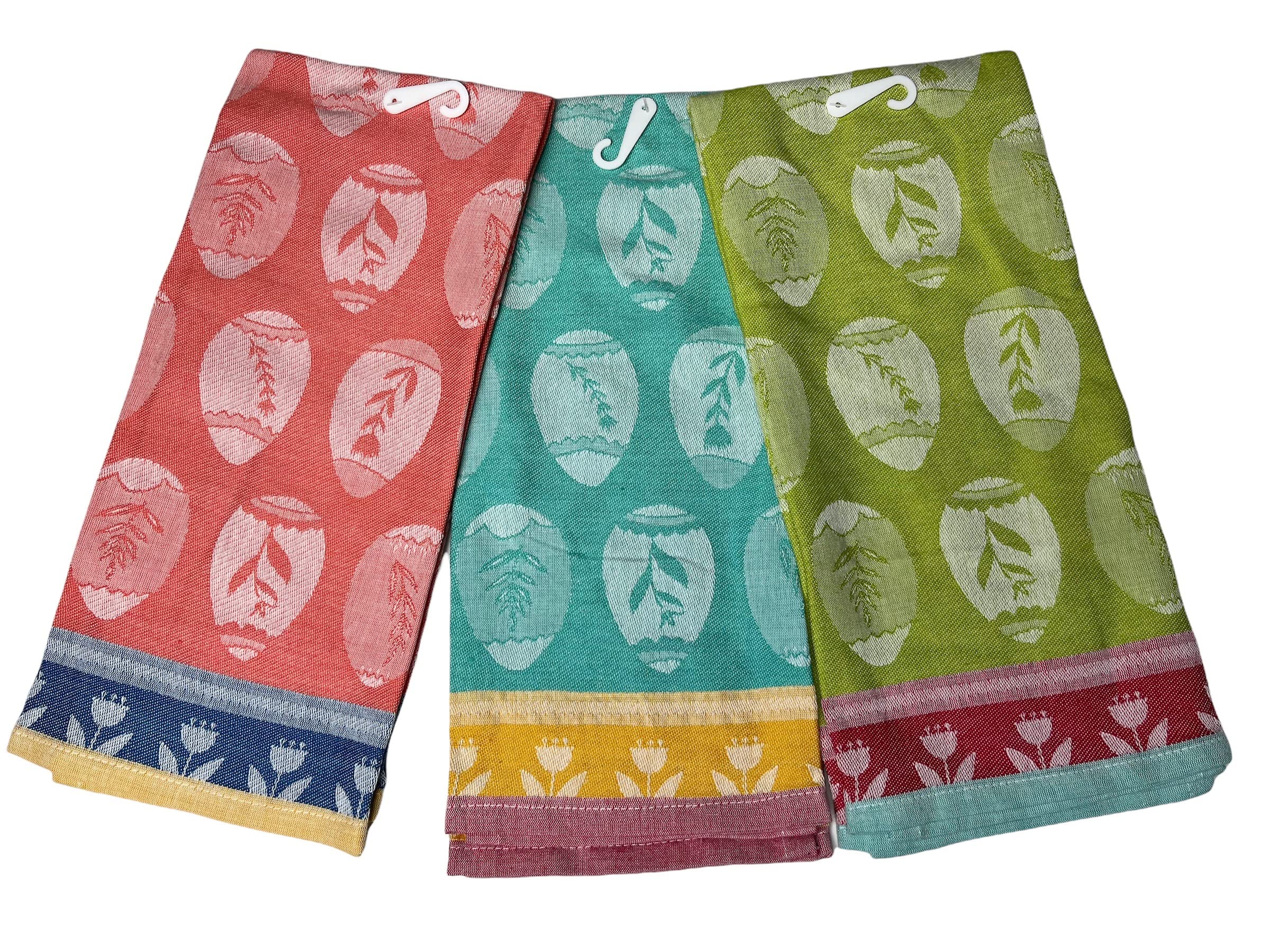 Easter Egg Jacquard Dish Towel Set of 3 - Spring Holiday Kitchen Towels for Decor & Drying Dishes - Perfect for Easter Decorations, Spring Cleaning & Hostess Gifts