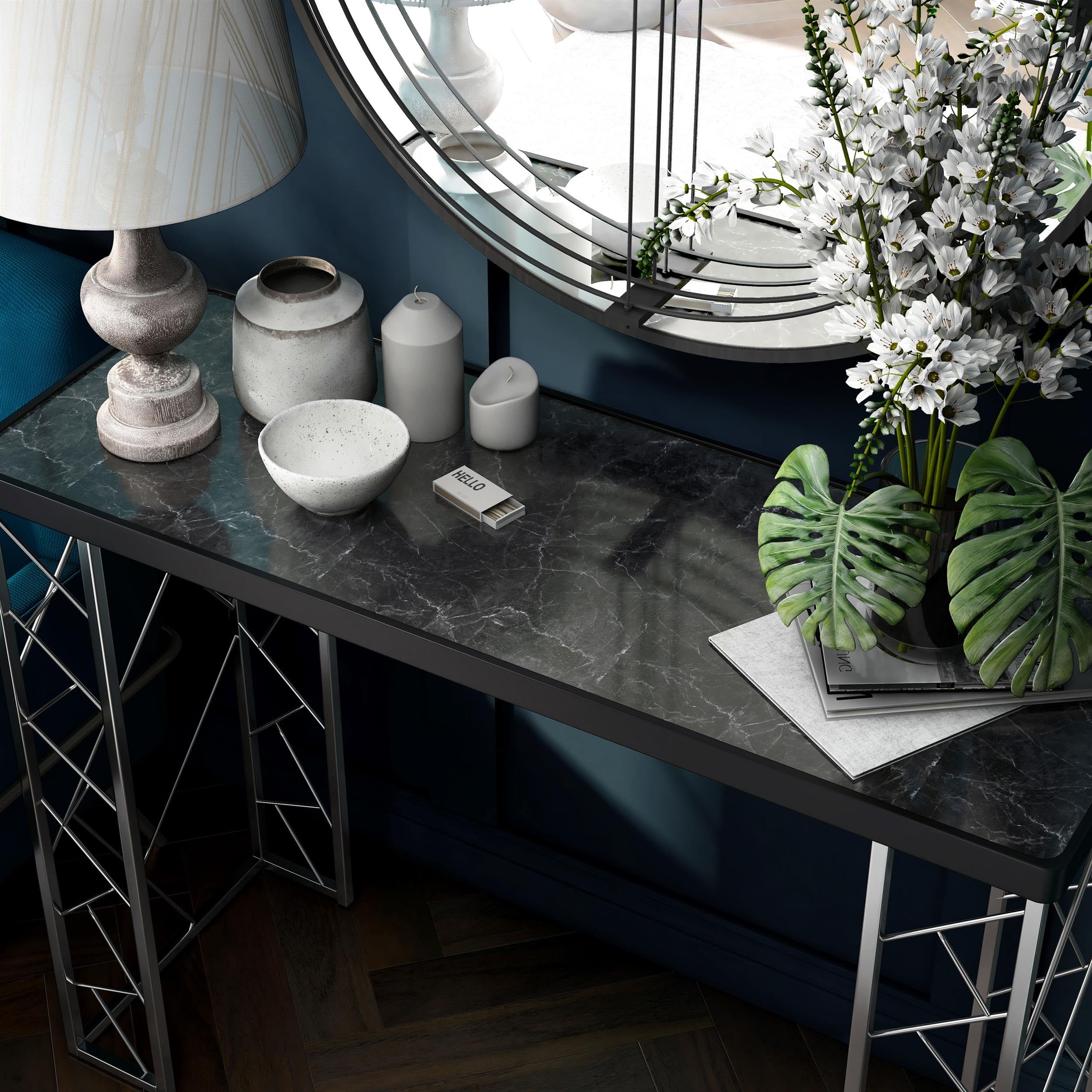 Furniture of America Stefano Metal Console Table - Black & Chrome Finish | Entryway, Living Room & Hallway Decor