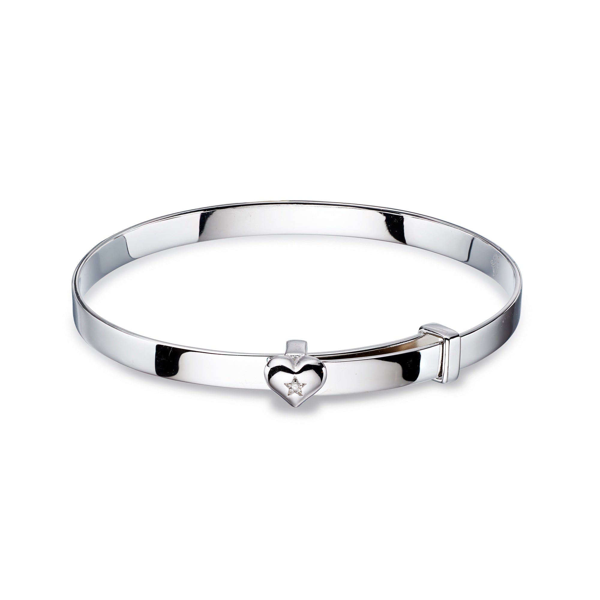 Gisele Diamond Heart Christening Bangle - Sterling Silver Baby Bracelet for Christening, Baptism & Special Occasions - Perfect Gift for Newborns & Godchildren