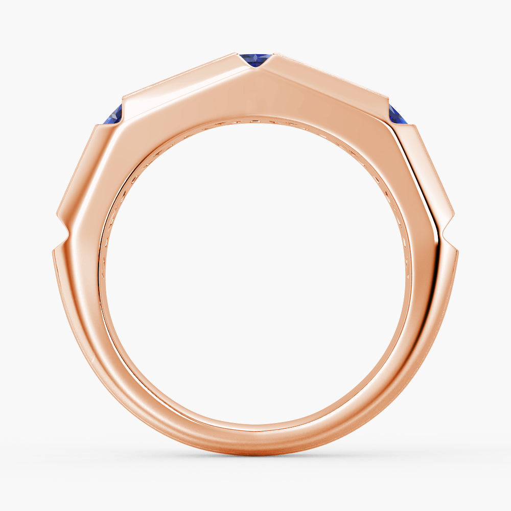 8mm Brush Finish Princess Cut Sapphire Men's Wedding Band - Durable & Elegant Blue Gemstone Ring for Engagement, Anniversary & Special Occasions