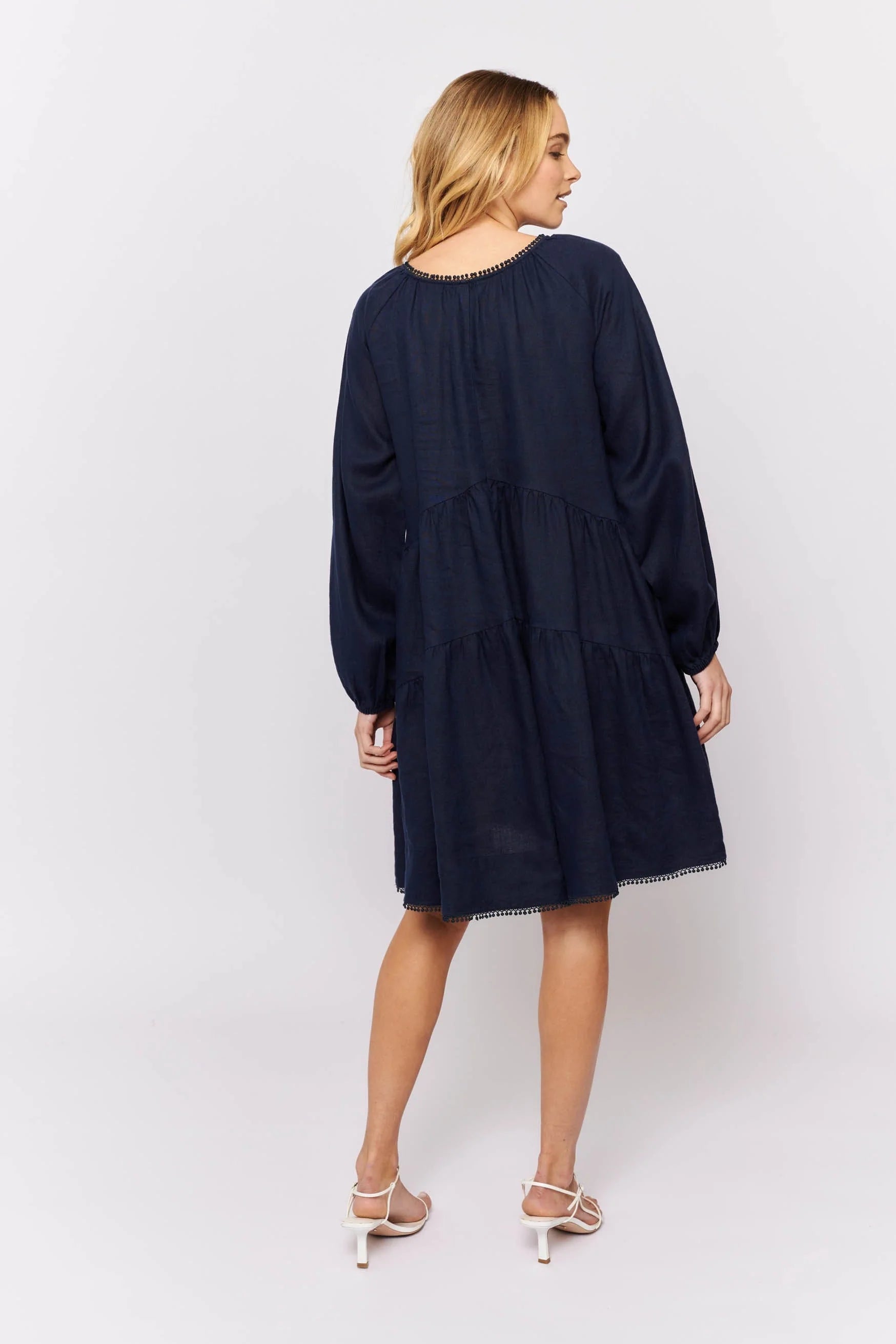 Elegant Baroque Dress in Coastal Navy Linen - Vintage Inspired Formal Gown for Weddings, Parties & Special Occasions