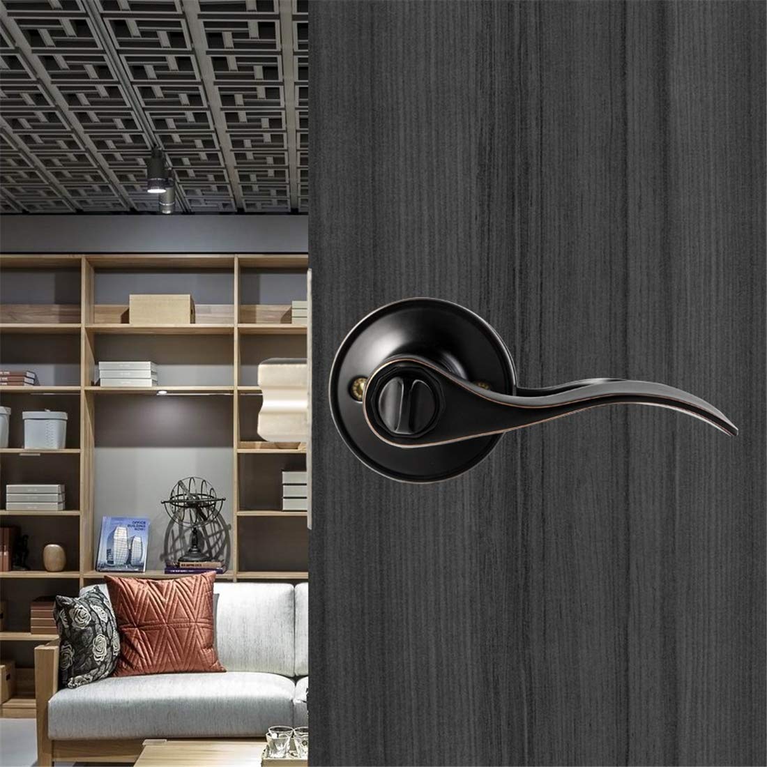 6 Pack Keyless Privacy Door Handles - Oil Rubbed Bronze Interior Door Knobs with Lock for Bathroom, Bedroom & Home Security | Easy Installation & Child Safety Locks