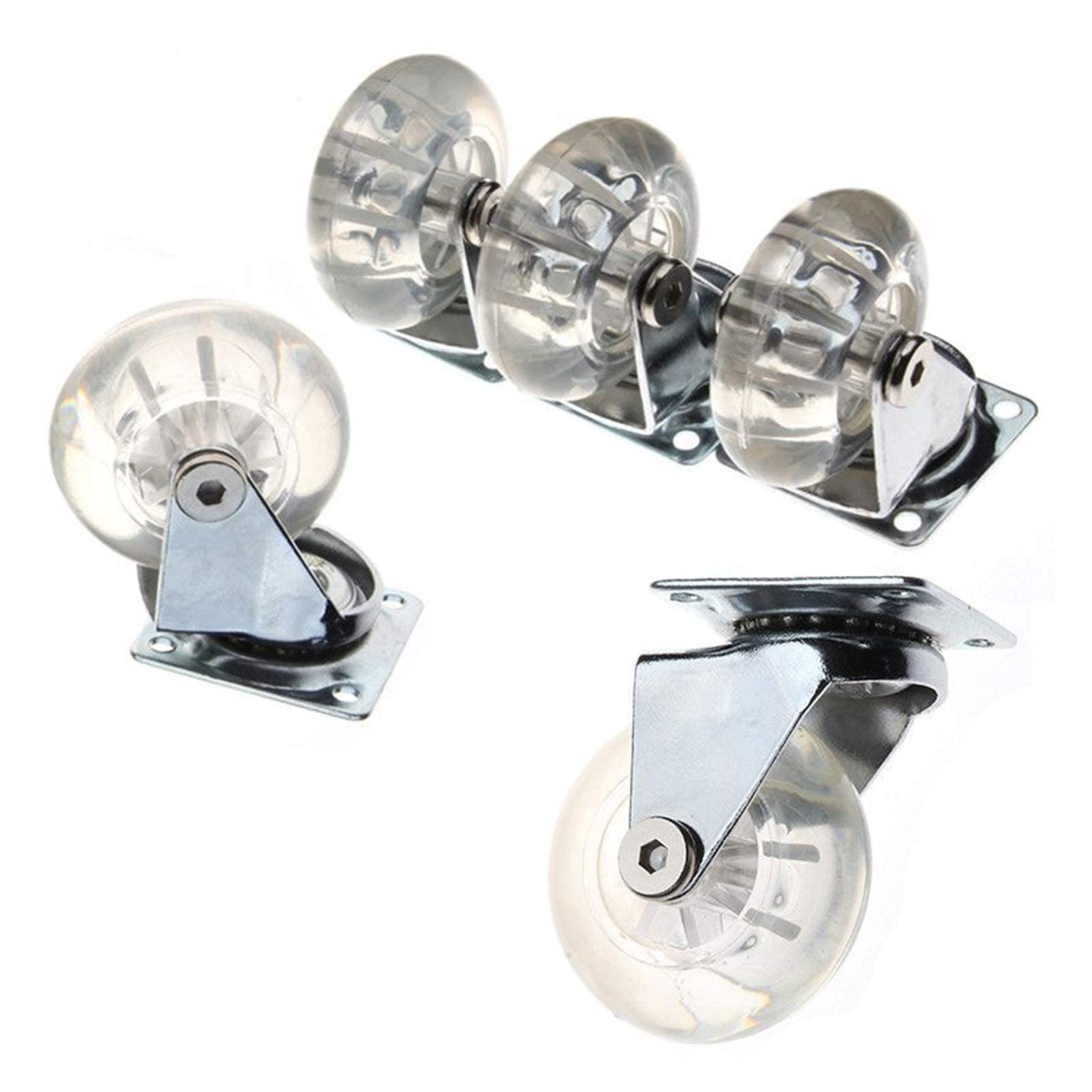 4-Pack Heavy Duty Transparent PU Swivel Caster Wheels - Universal Furniture Casters for Office Chairs, Children's Cars & More - Silent Rolling & Smooth Mobility for Home & Office Use
