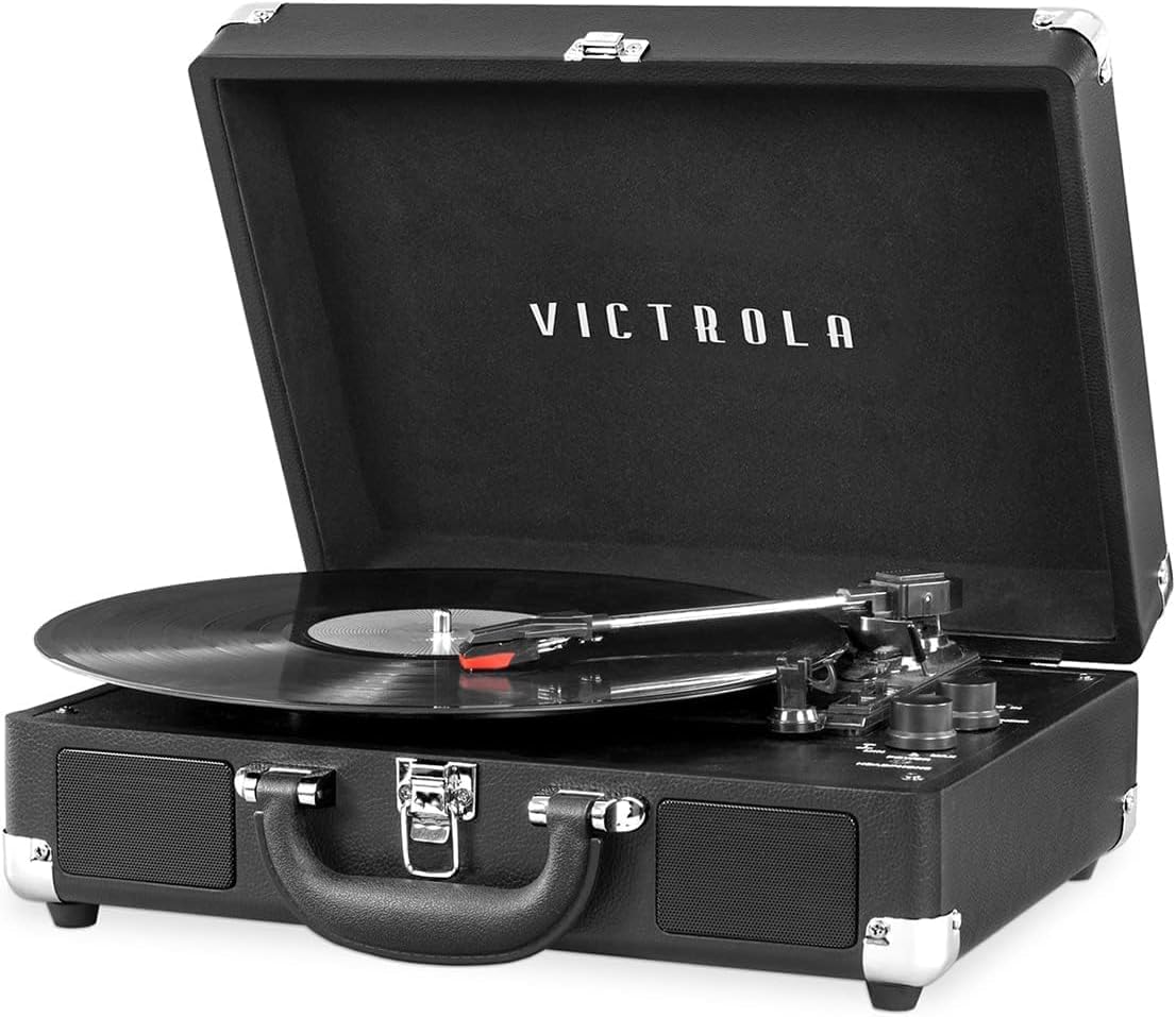 Victrola Vintage 3-Speed Bluetooth Portable Suitcase Record Player with Built-in Speakers | Upgraded Turntable Audio Sound | Black (Model VSC-550BT-BLK) | Perfect for Home, Office & Travel Music Listening