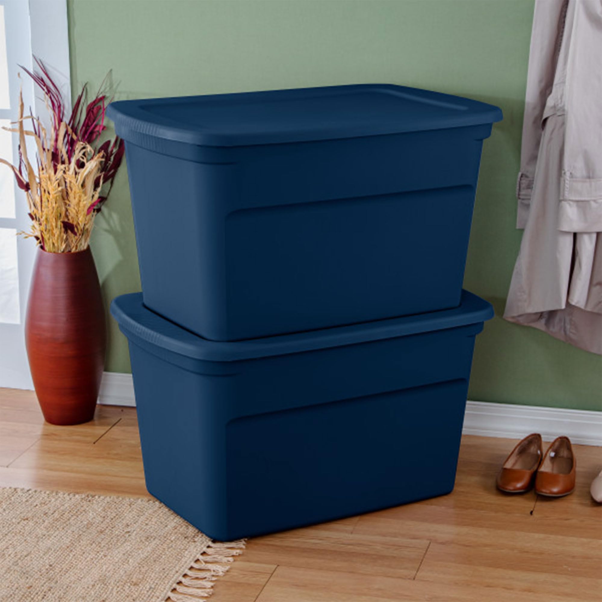 Sterilite 24-Pack 30 Gallon Blue Plastic Storage Bins with Lids - Durable Closet Organizers & Home Storage Containers for Clothes, Toys, and Seasonal Items