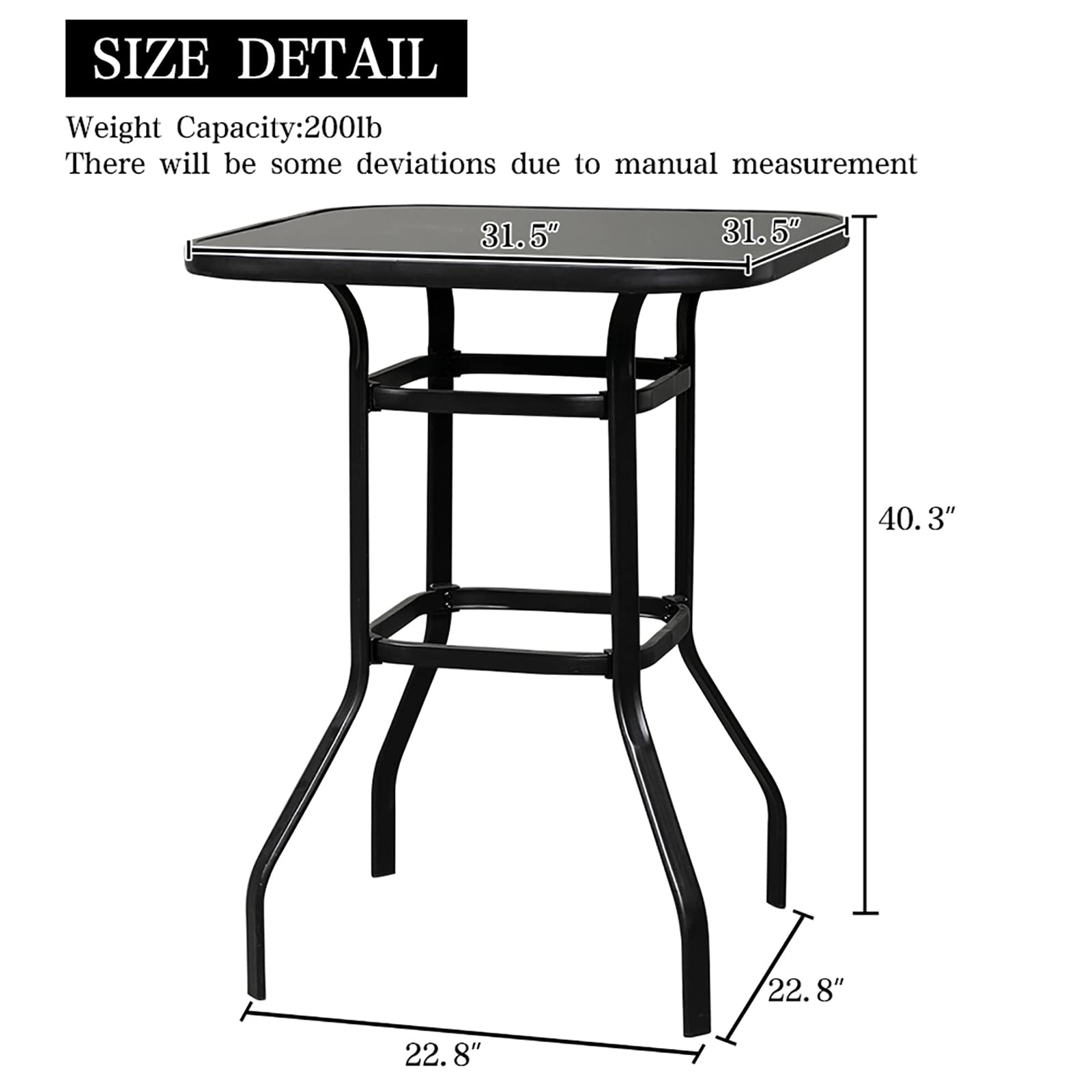 **Outdoor Bar Table - Heavy Duty Metal Frame with Tempered Glass Top - All-Weather Patio Bistro Table - Black - Easy Assembly for Backyard, Garden, or Poolside Dining**