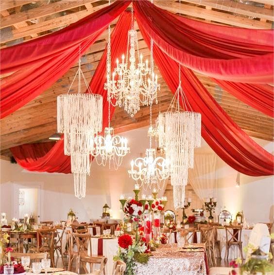 Elegant Red Chiffon Ceiling Drapes - 6 Panels 5ftx15ft Wedding Arch Draping Fabric with Rod Pocket - Perfect for Wedding Decor, Party Backdrops & Home Decoration