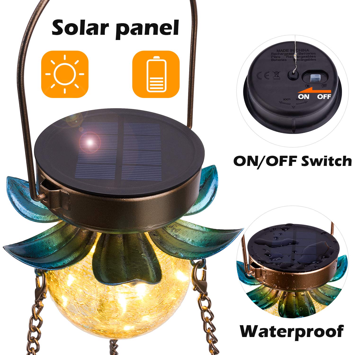 Solar Bird Feeder for Outdoors - Hanging Metal Wild Bird Feeder with Crackle Glass Ball Lights, Waterproof Garden Decor - Perfect Gift for Bird Lovers (Ideal for Backyard, Patio, and Garden Decoration)