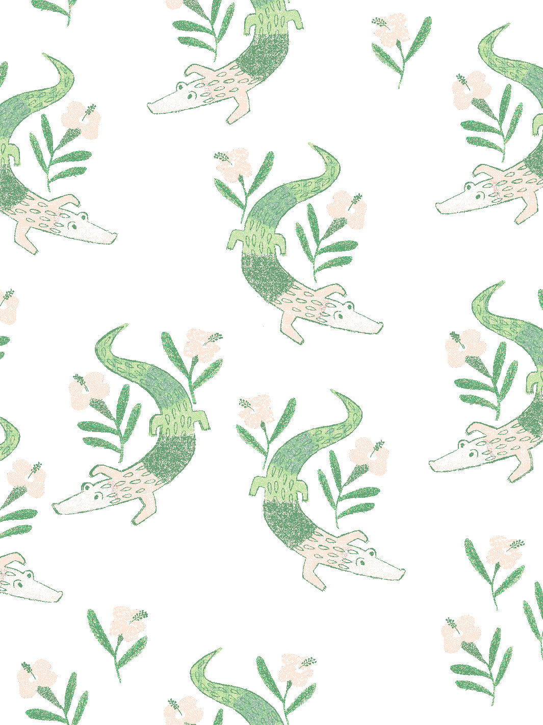 Gator Garden Wallpaper by Tea Collection - White Alligator Pattern Wallpaper for Nursery, Kids Room & Playroom Decor