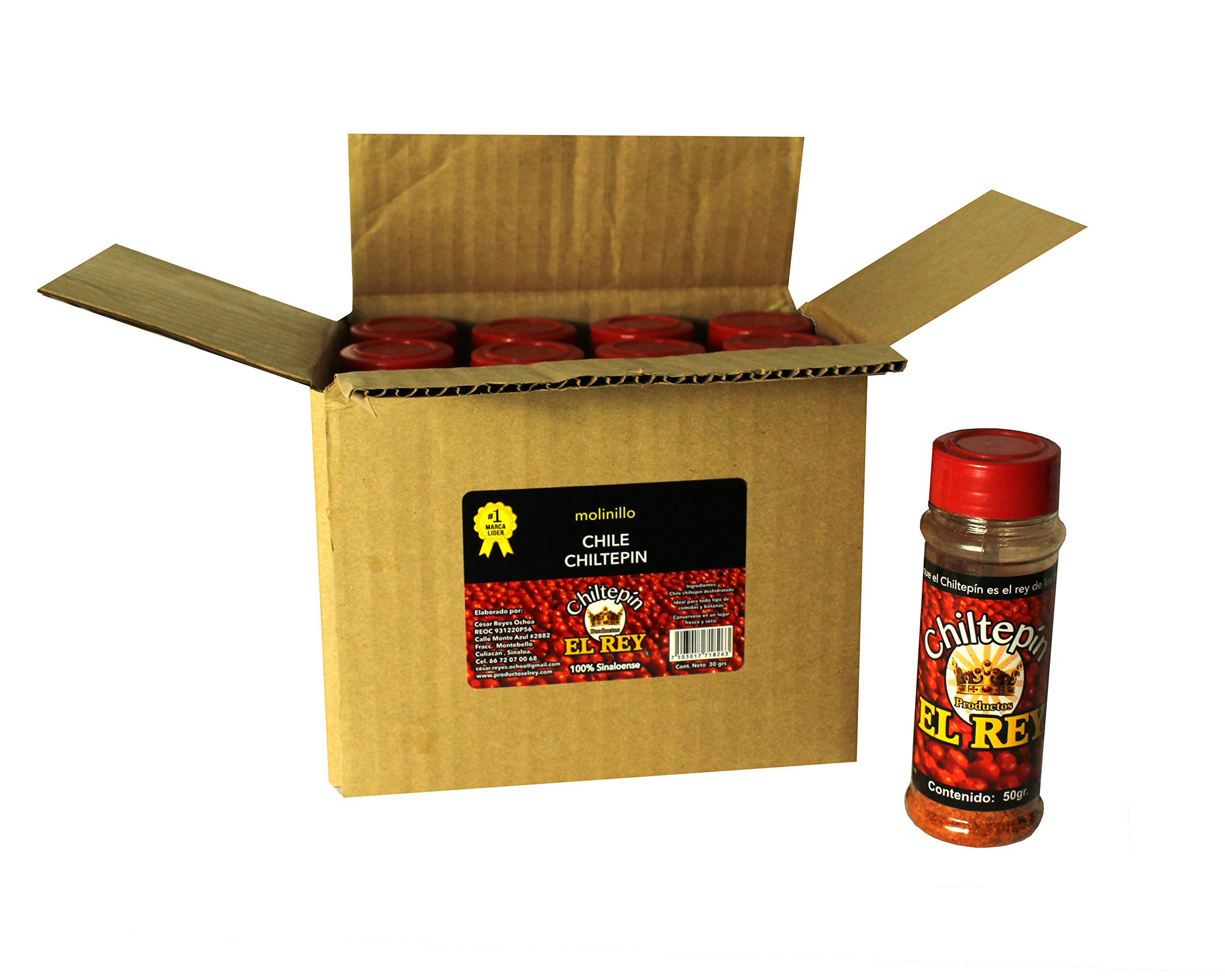 Chiltepin El Rey Hot Pepper Powder 1.76 Oz (12 Pack) - Authentic Mexican Spice for Cooking, Seasoning & Hot Sauce Making