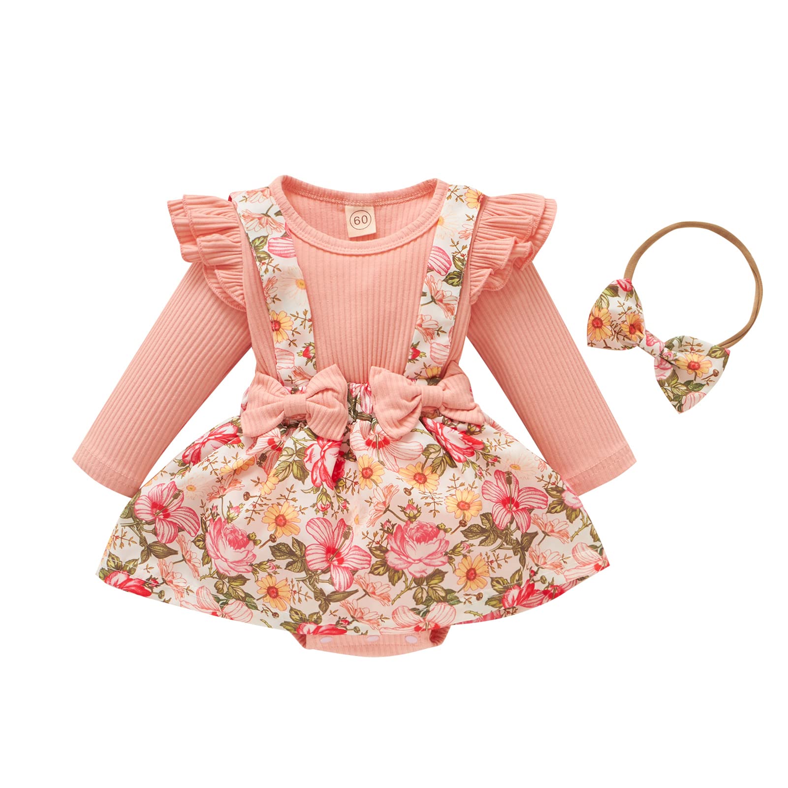 Christmas Baby Girl Outfit - Floral Long Sleeve Romper Dress & Bodysuit Playsuit for Infant Girls | Fall & Holiday Season Wardrobe