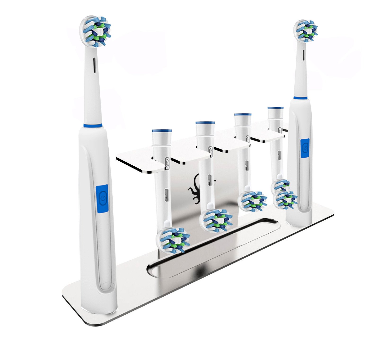 Oral-B Compatible Stainless Steel Toothbrush Head Holder & Organizer - Adhesive or Freestanding Installation for Electric Toothbrush Accessories Storage (Bathroom Countertop Organizer)