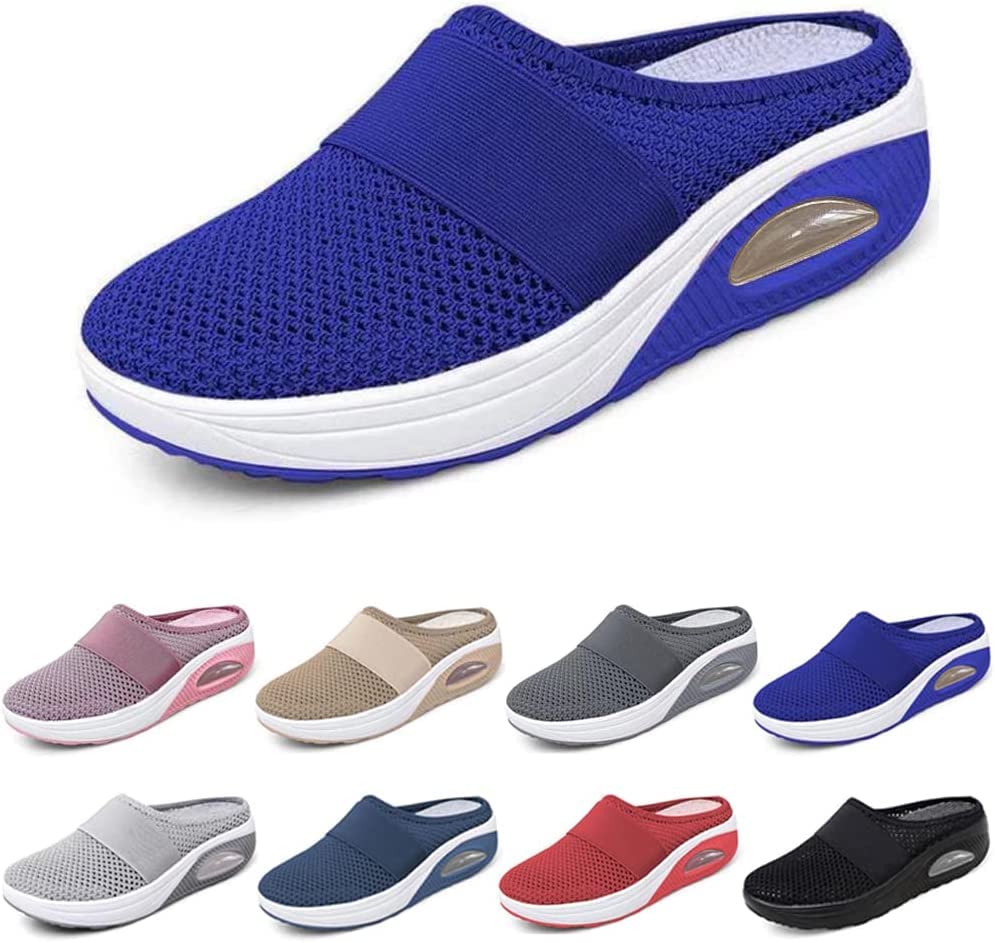 **BIXUYAO Women's Orthopedic Air Cushion Slip-On Walking Shoes - Breathable Platform Sneakers with Arch Support for Diabetic Comfort, Sapphire Blue, US 8.5 | Perfect for Casual Wear, Travel & Daily Walking**