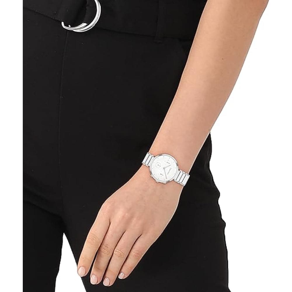 Calvin Klein Women's Watch - White Dial, Silver Stainless Steel Strap, Model 25200282 | Elegant Fashion Accessory for Office, Date Night & Special Occasions