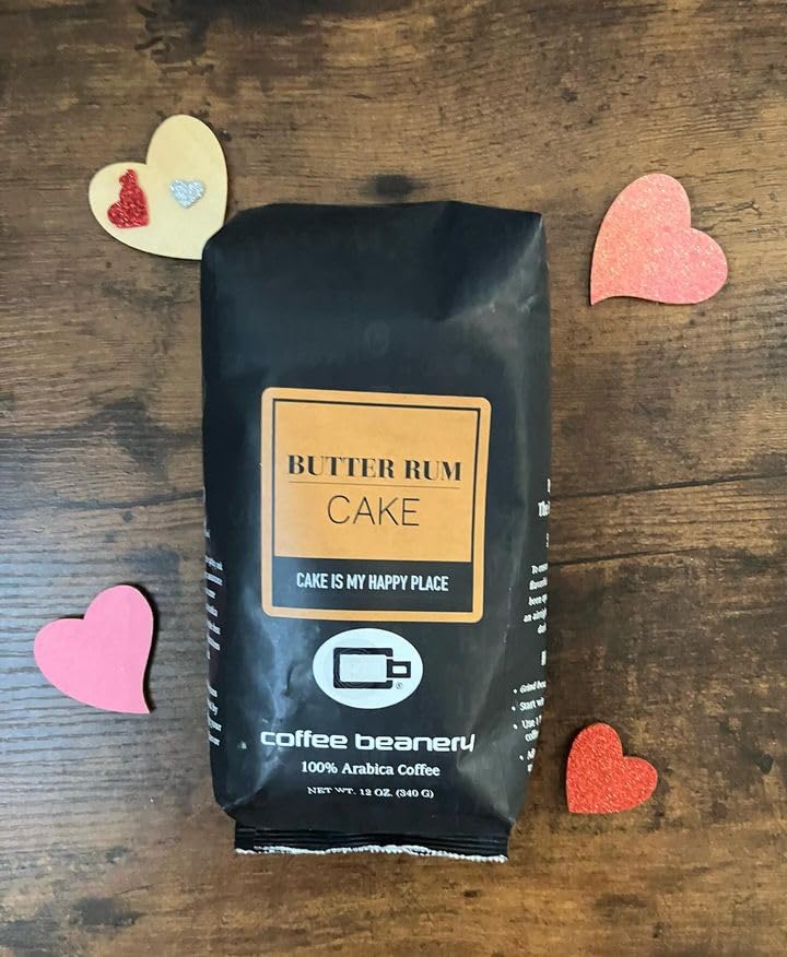Premium Butter Rum Cake Flavored Arabica Coffee - Medium Roast Ground Coffee for Drip Brewers (12oz Bag) - Perfect for Breakfast, Dessert Pairing & Cozy Evenings
