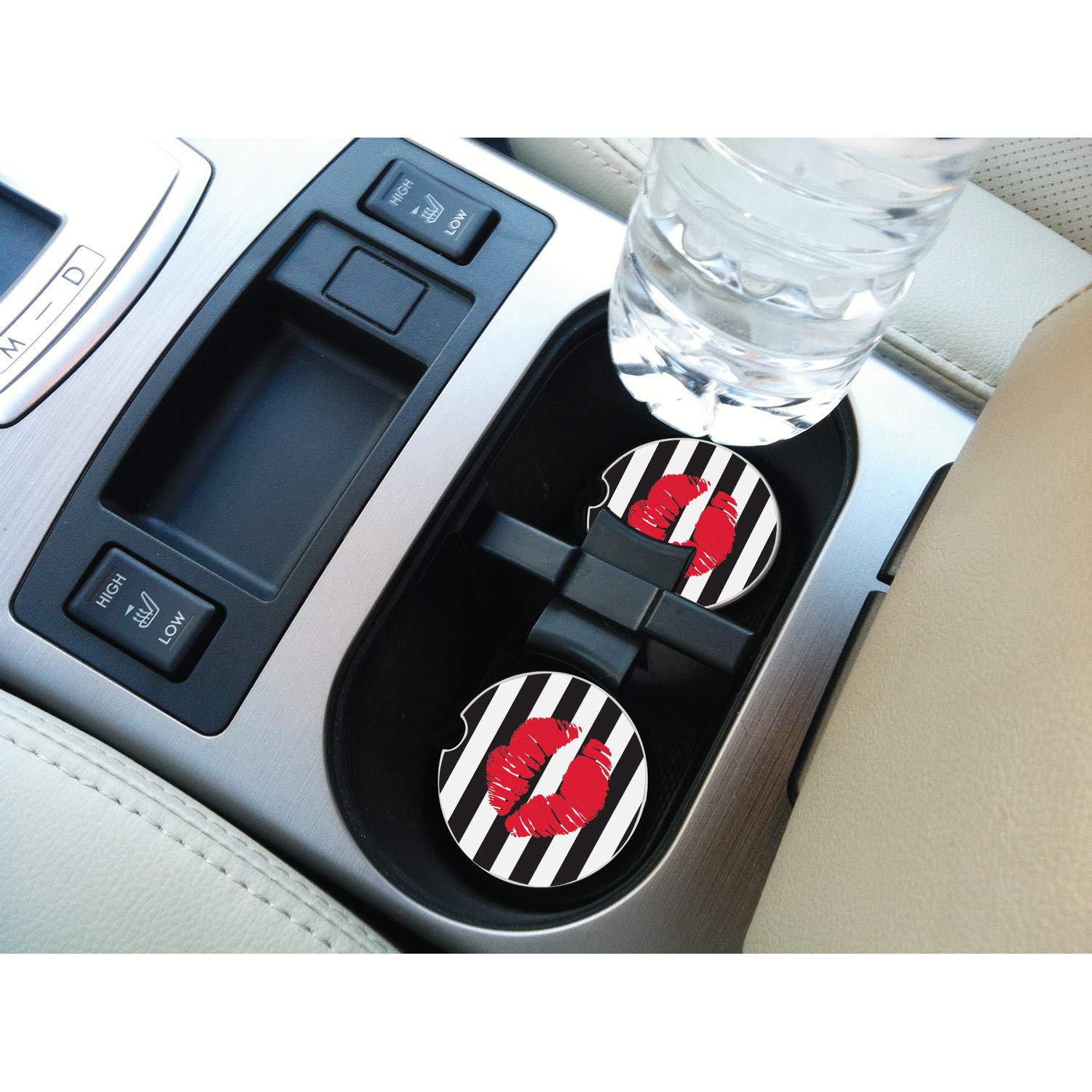 CounterArt Absorbent Stoneware Car Coaster Set of 2 - Non-Slip Lip Stripe Design for Beverage Protection | Perfect for Cars, Trucks & SUVs - Keep Your Cup Holder Clean & Dry