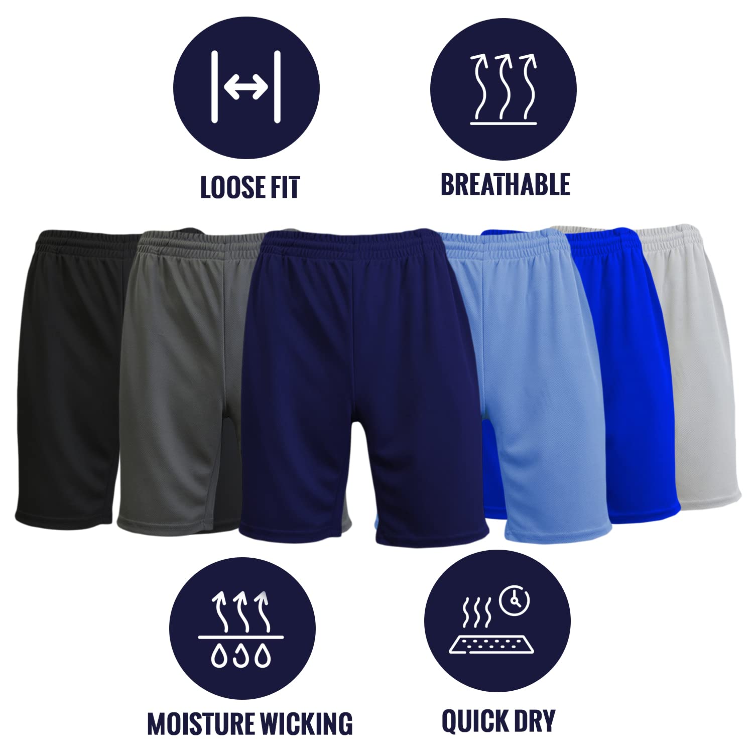 Harvic Men's Quick Dry Mesh Athletic Shorts with Pockets - 6 Pack Performance Workout Shorts for Running, Gym & Outdoor Sports