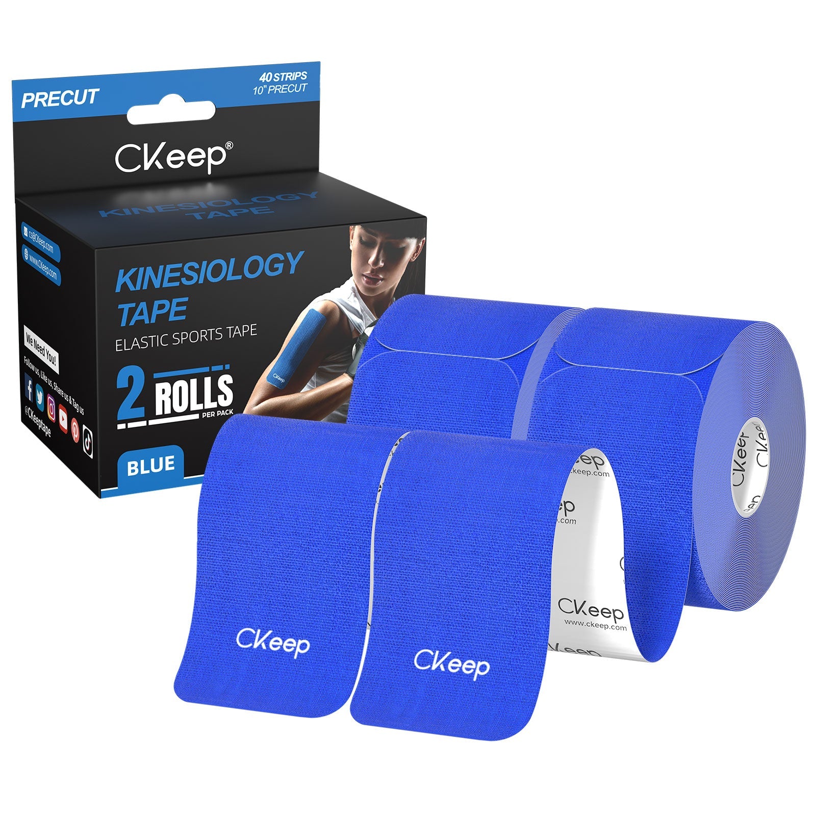 CKeep Kinesiology Tape - Pre-Cut Strips (2 Rolls) for Sports Injury Recovery & Muscle Pain Relief - Ideal for Athletes, Runners & Physical Therapy