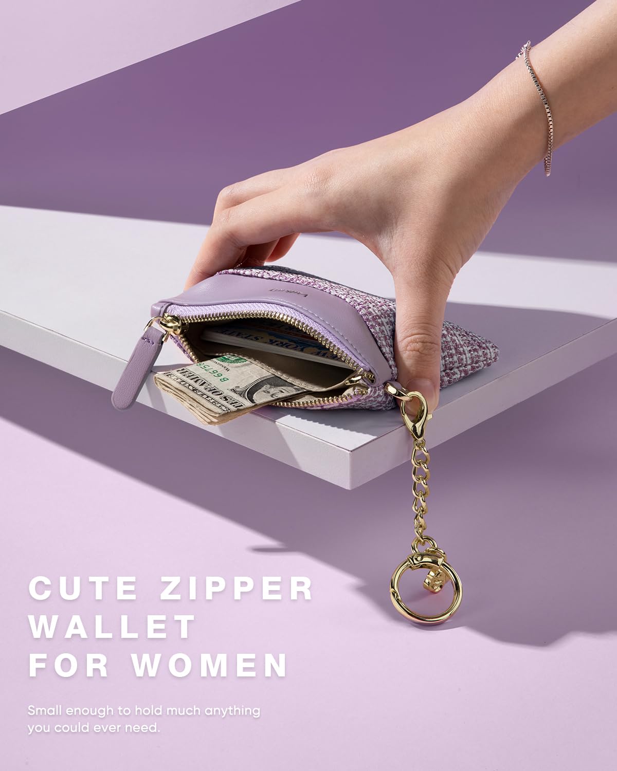 Vulkitty RFID Blocking Slim Women's Wallet - Small Coin Purse with Key Ring & Zipper Closure - Mini Credit Card Holder for Everyday Use (Lilac) | Perfect for Shopping, Travel & Daily Essentials Organization