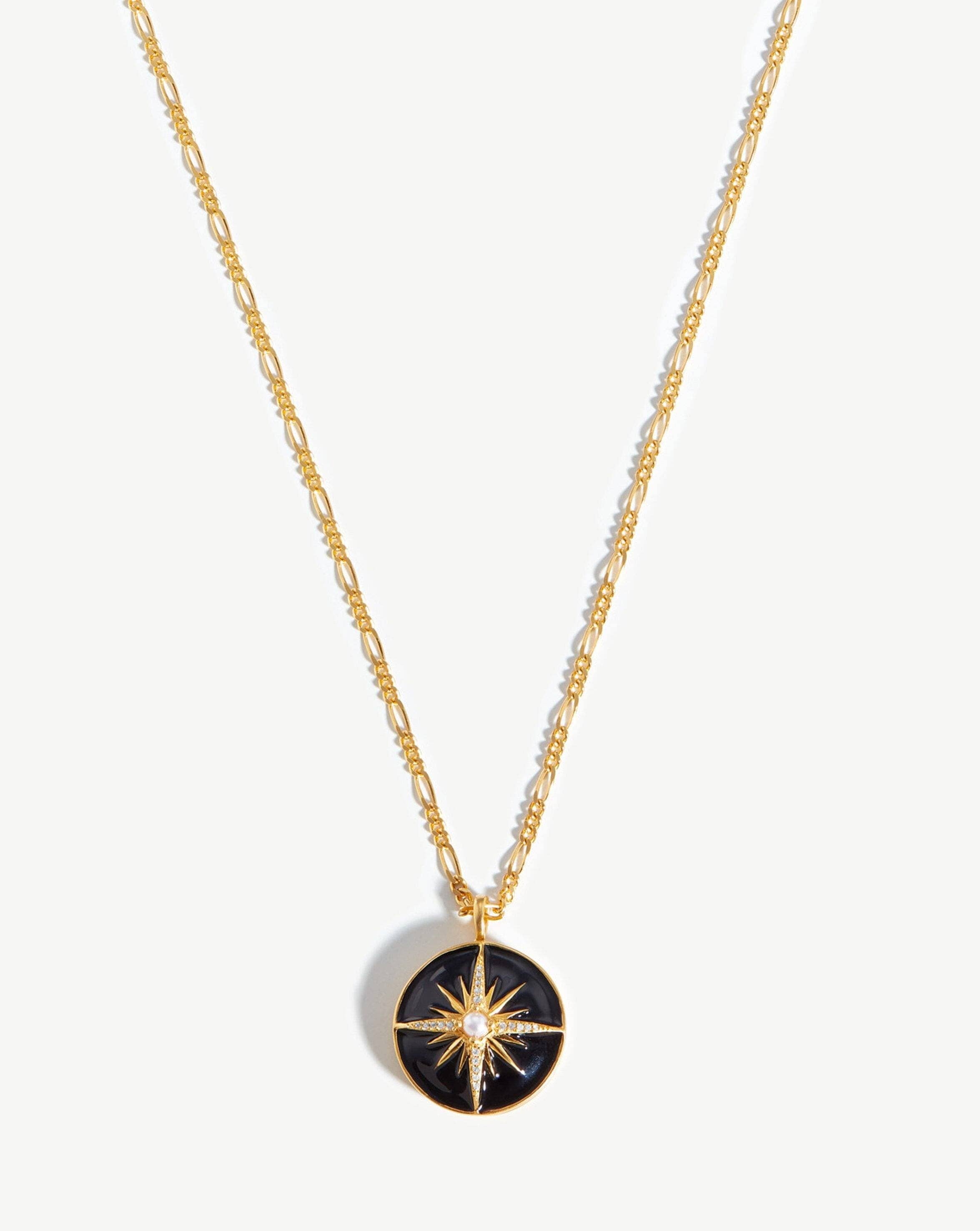 Harris Reed Rising Star Locket Necklace - 18k Gold Plated with Pearl & Black Enamel | Elegant Jewelry Gift for Women, Perfect for Weddings, Anniversaries and Special Occasions
