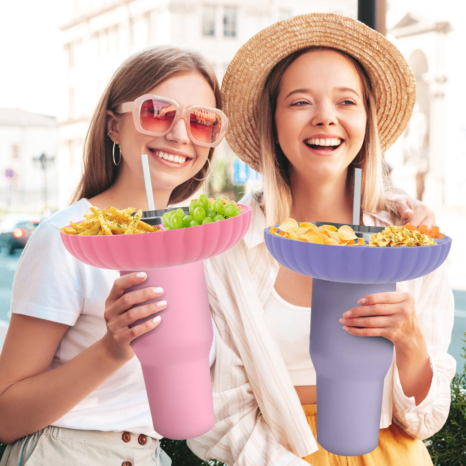 Stanley 40 oz Silicone Snack Bowl with Straw Cover - Pink | Reusable Food Container for Stanley Tumbler Accessories | Perfect for Picnics, Camping & On-the-Go Snacks