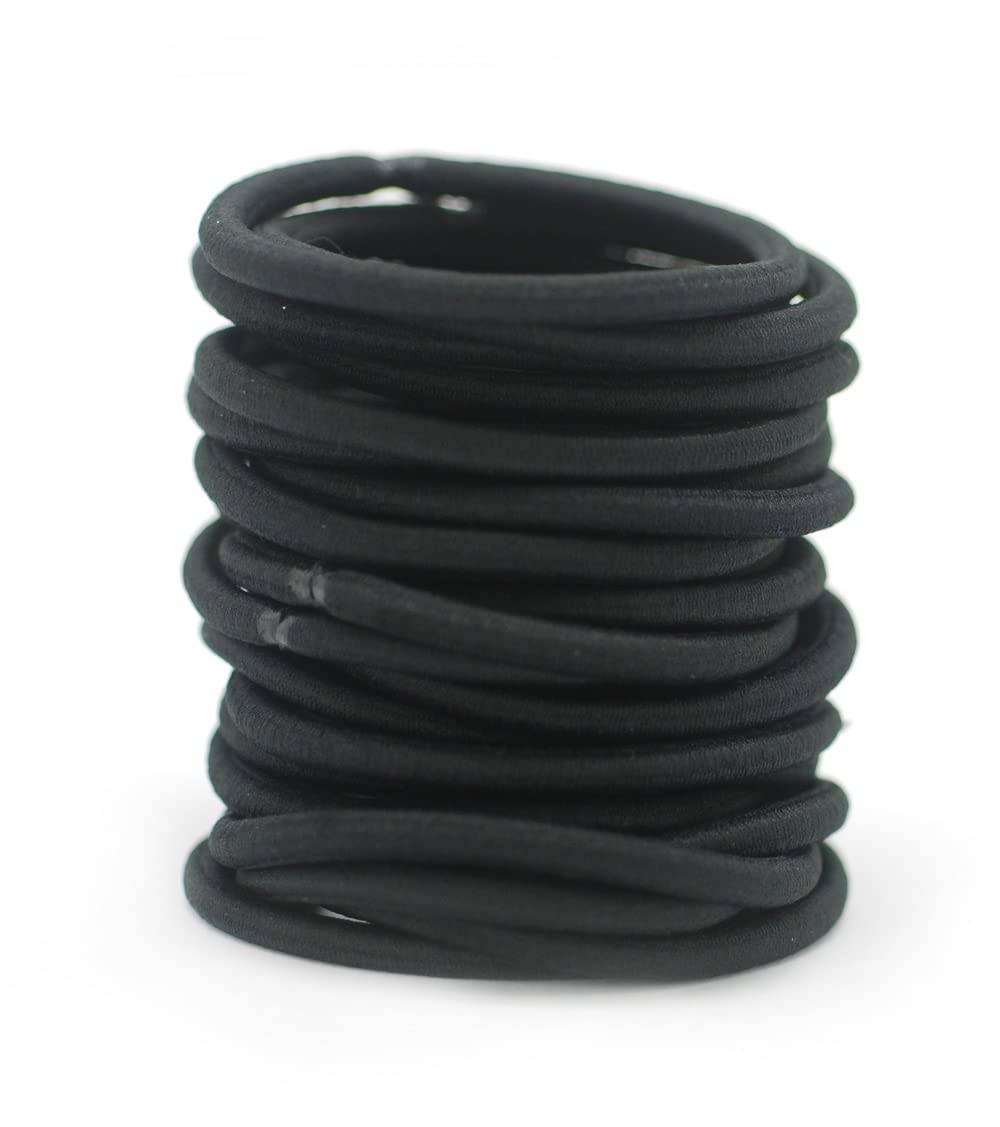 Basicare Black No Metal Hair Ties - 24 Pack Snag-Free Round Elastic Bands for Thick, Curly & Straight Hair | Gentle Ponytail Holders for Women & Girls | Perfect for Workouts, Office & Everyday Use
