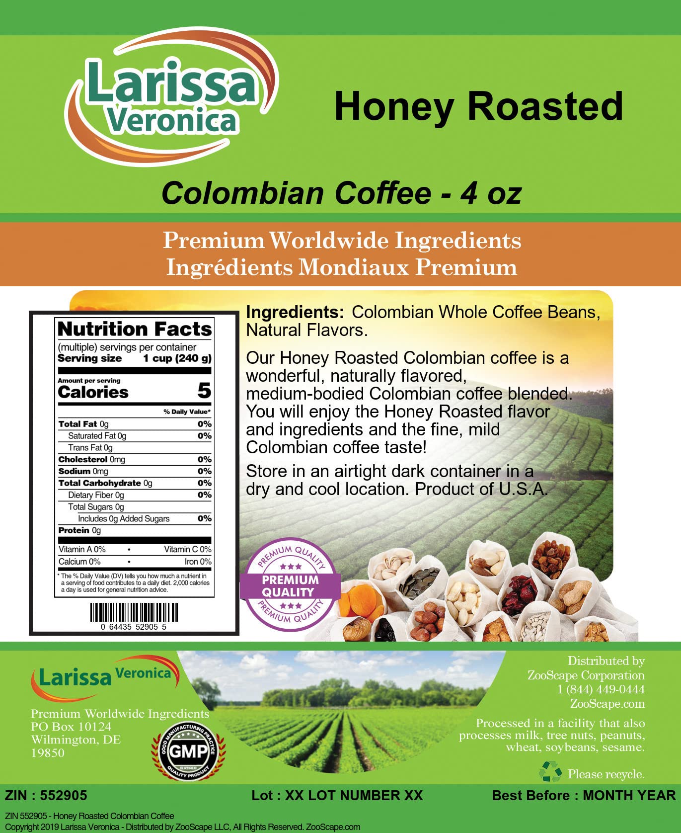 Premium Honey Roasted Colombian Coffee Beans - Gourmet, Naturally Flavored, Whole Bean (4 oz) - Perfect for Home Brewing, Office Use & Gift Giving