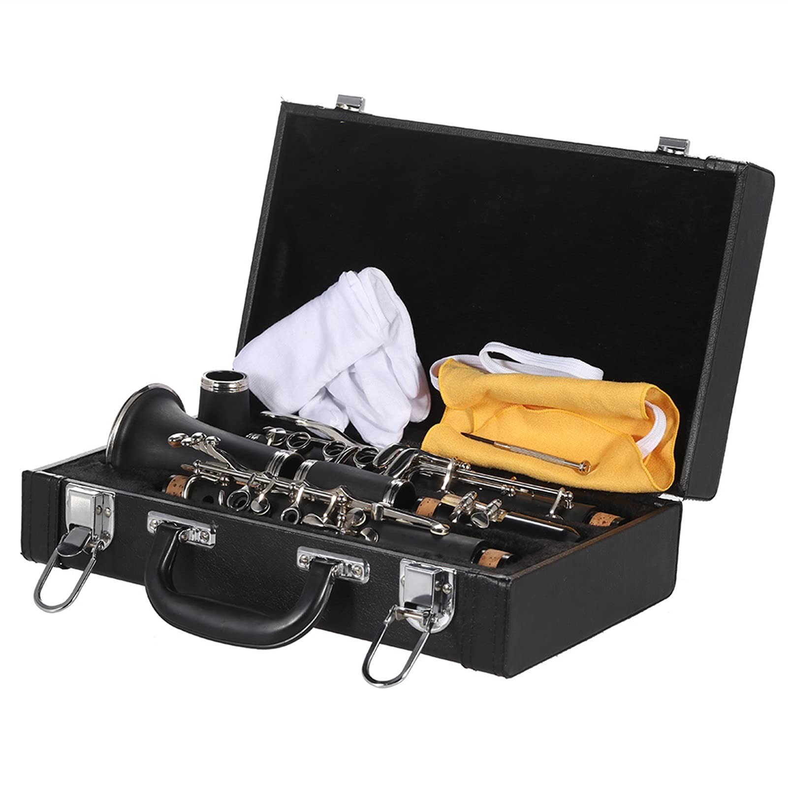 Professional Bb Clarinet for Students - 17 Key ABS Body with Cupronickel Plating | Includes Cork Grease, Cleaning Cloth & Gloves | Perfect for School Bands, Beginners & Woodwind Instrument Practice