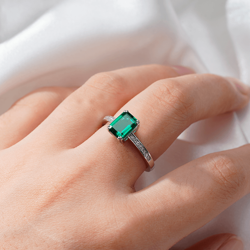 Exquisite Petite Micropavé Emerald Cut Emerald Ring for Women - Elegant Wedding, Engagement & Anniversary Jewelry Gift