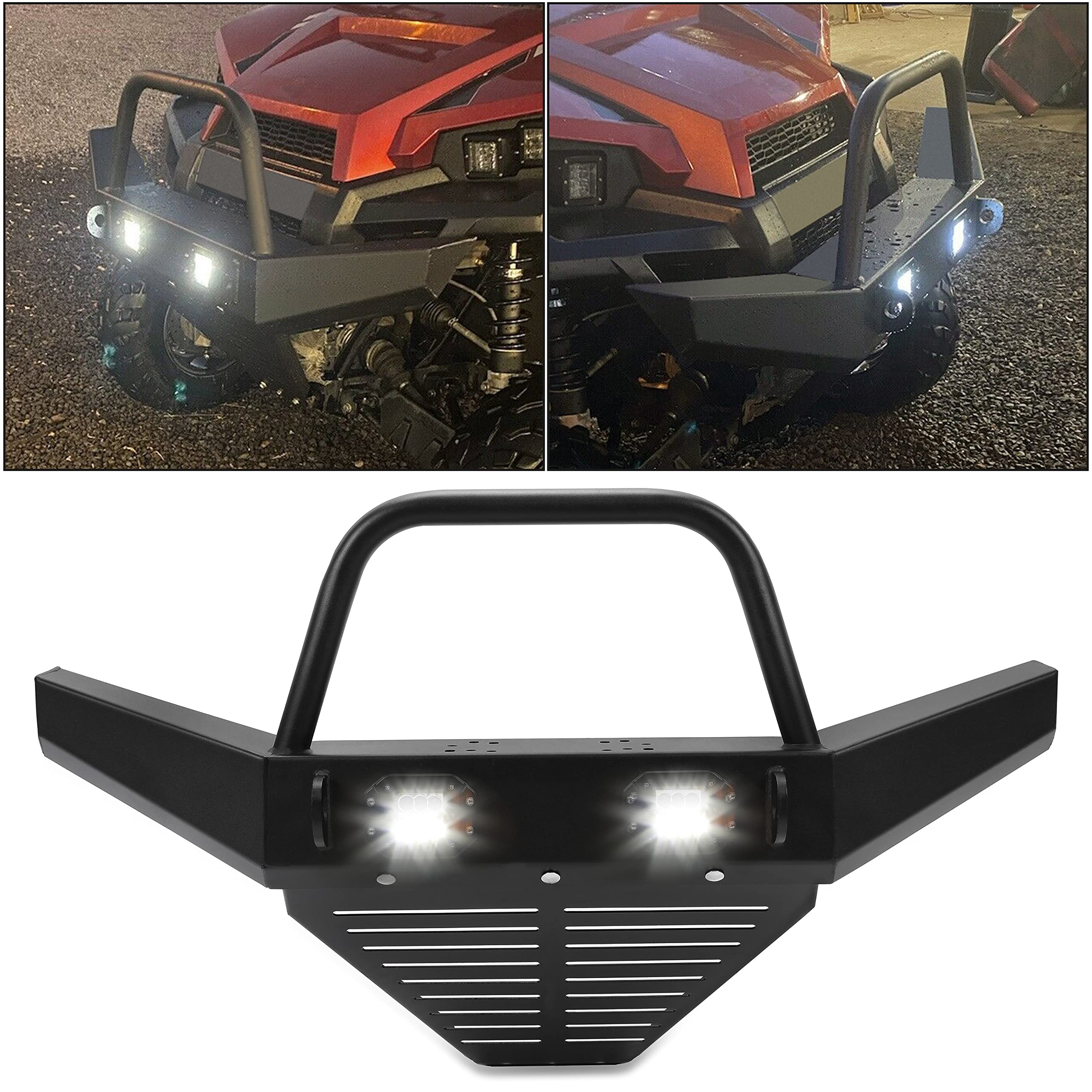 HECASA Heavy Duty Front Winch Bumper with 2x 18W LED Lights for 2010-2021 Polaris Ranger 400/500/570/800 Models - Full & Mid Size UTV Accessories with Hardware & Installation Guide | Perfect for Off-Roading, Hunting & Farm Work