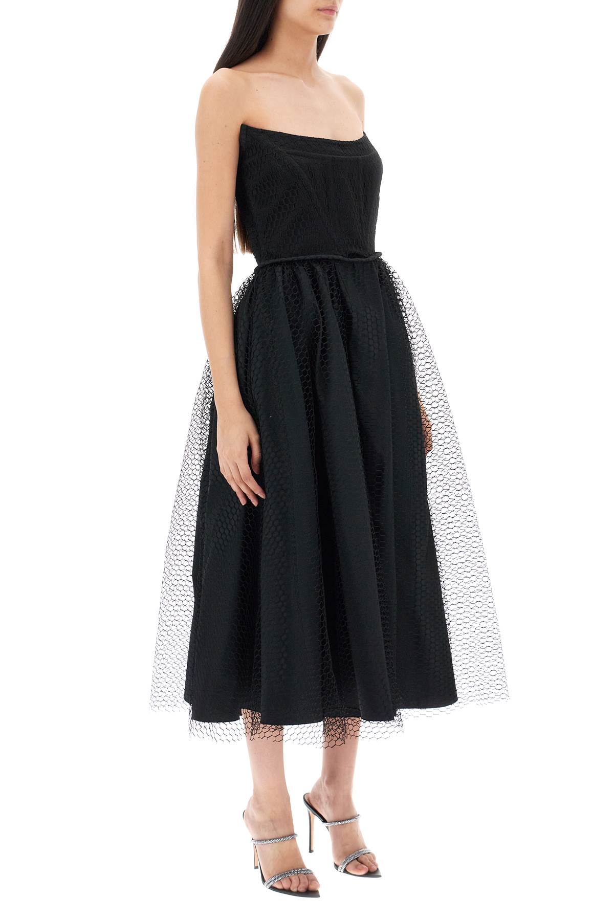 1913 Women's Midi Mesh Bustier Dress - Elegant Lace Bodice & Flowy Skirt for Evening Parties, Date Nights & Special Occasions