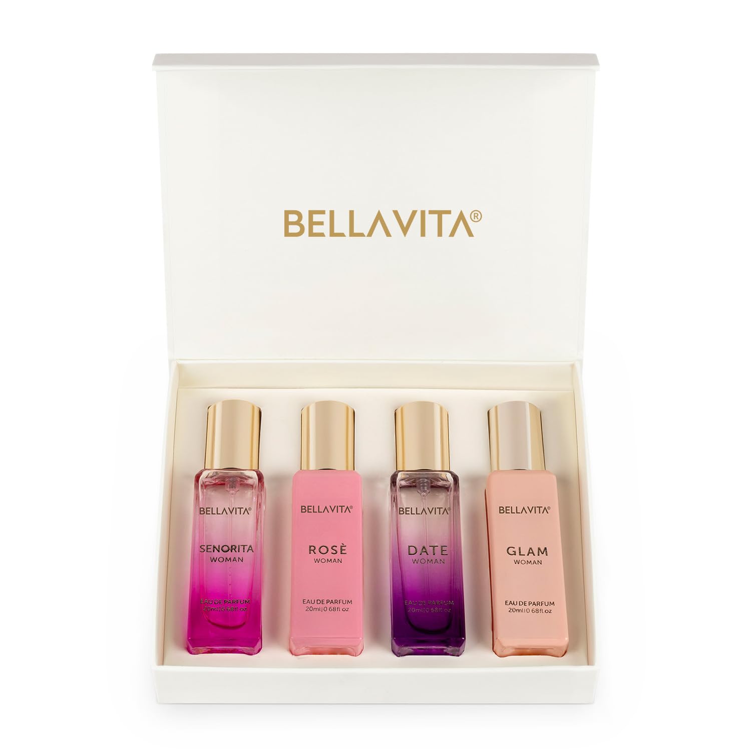 Women's Perfume Gift Set - 4 Floral & Musk Fragrances (Bergamot, Lavender, Vanilla) | Long Lasting Vegan Cruelty-Free Eau de Parfum | 4x20ml + 100ml Bottles | Perfect for Date Night, Office & Special Occasions