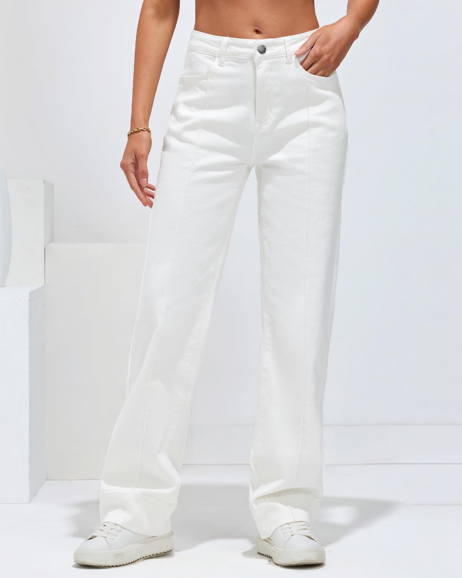 Luvamia Women's Wide Leg Jeans - High Waist Stretchy Denim Pants, Trendy Straight Leg Baggy Jeans for Casual Wear, Work & Everyday Outfits