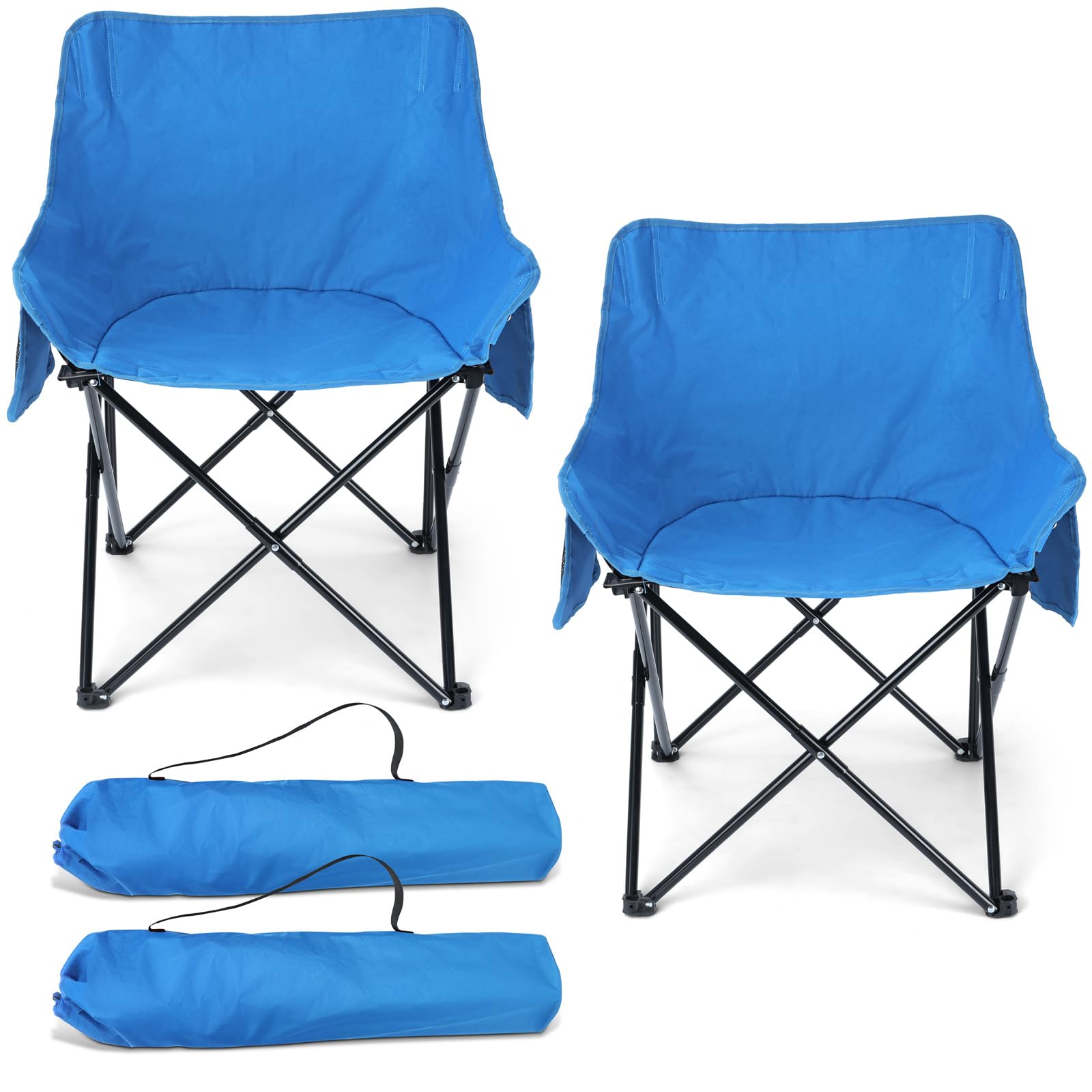 HaSteeL Heavy Duty Camping Chair for Adults - Portable Folding Outdoor Chair with Side Pockets & Carry Bag - Supports 250lbs - Perfect for Camping, Hiking, Beach, Picnic, Fishing & Travel (Blue)