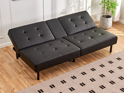 Black Faux Leather Sofa Bed with Cup Holders - Convertible Sleeper Sofa for Small Spaces, Living Room & Guest Room Furniture