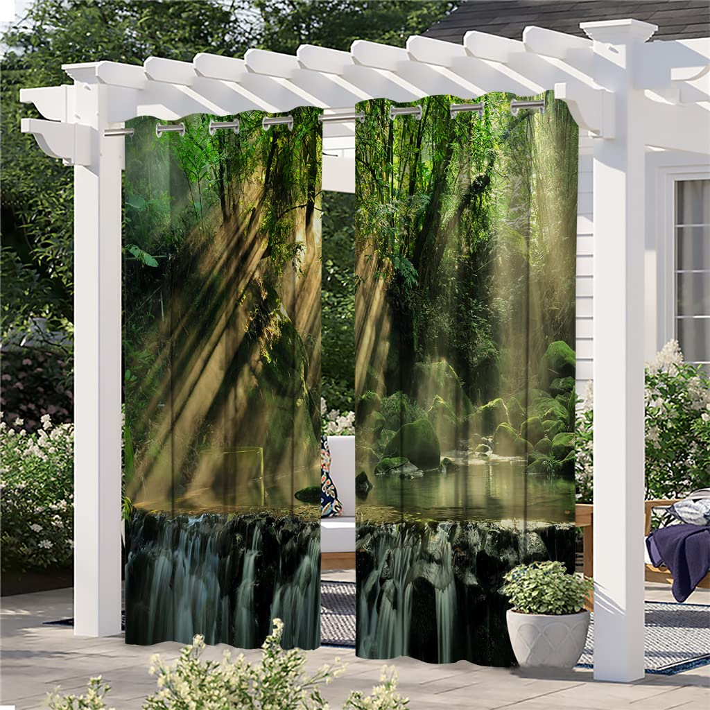 Upgraded Waterproof 3D Printed Outdoor Blackout Curtains for Patio, Gazebo, Pergola & Garden - 2 Panels 54x108 Inch - Sun Protection & Privacy Curtains for Outdoor Living Spaces, Poolside Lounging & Backyard Relaxation