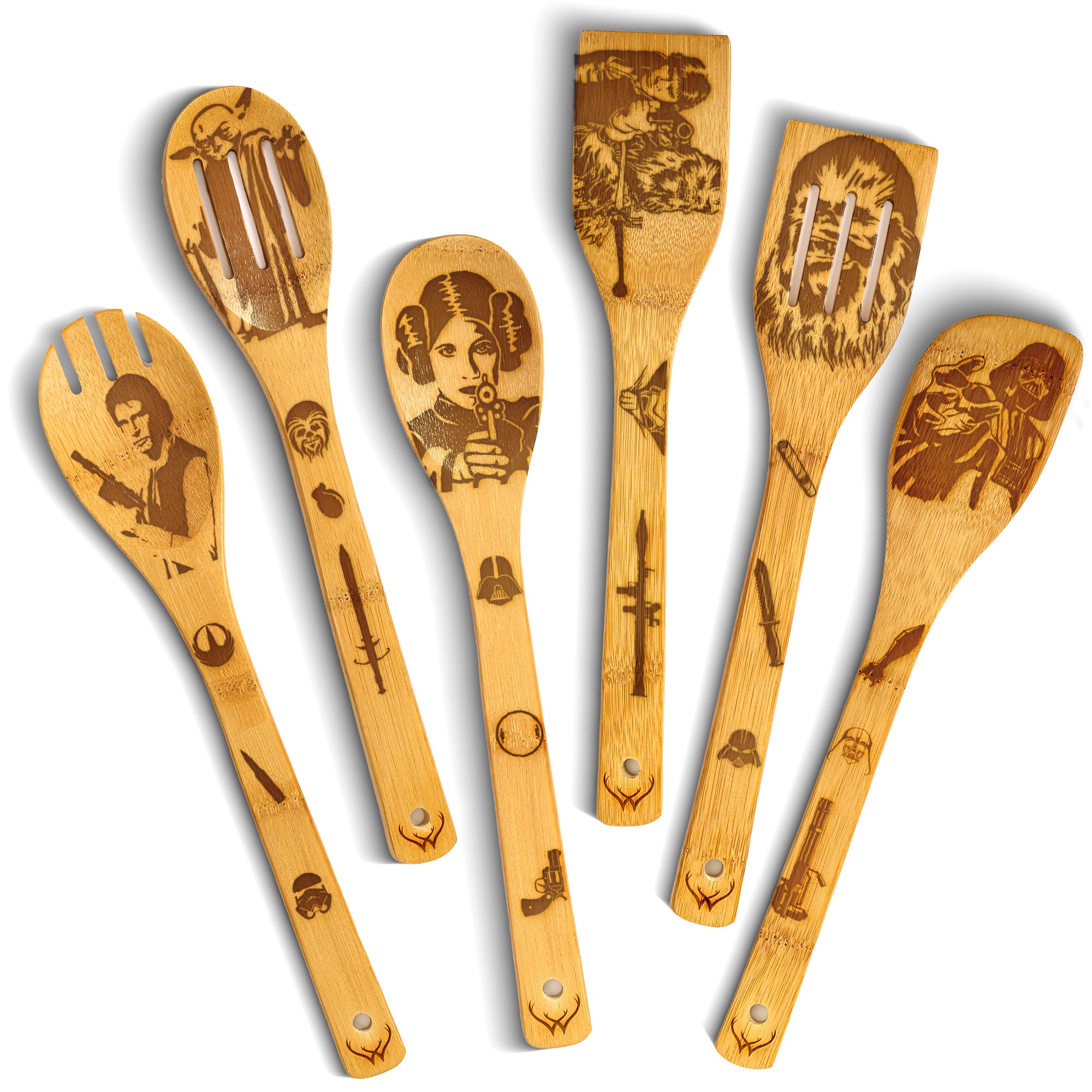 Star Wars Kitchen Gifts Set - Wooden Spoons & Bamboo Utensils with Spatula for Cooking | Perfect Star Wars Themed Cooking Accessories for Fans & Home Chefs | Ideal for Baking, Meal Prep & Star Wars Themed Kitchens