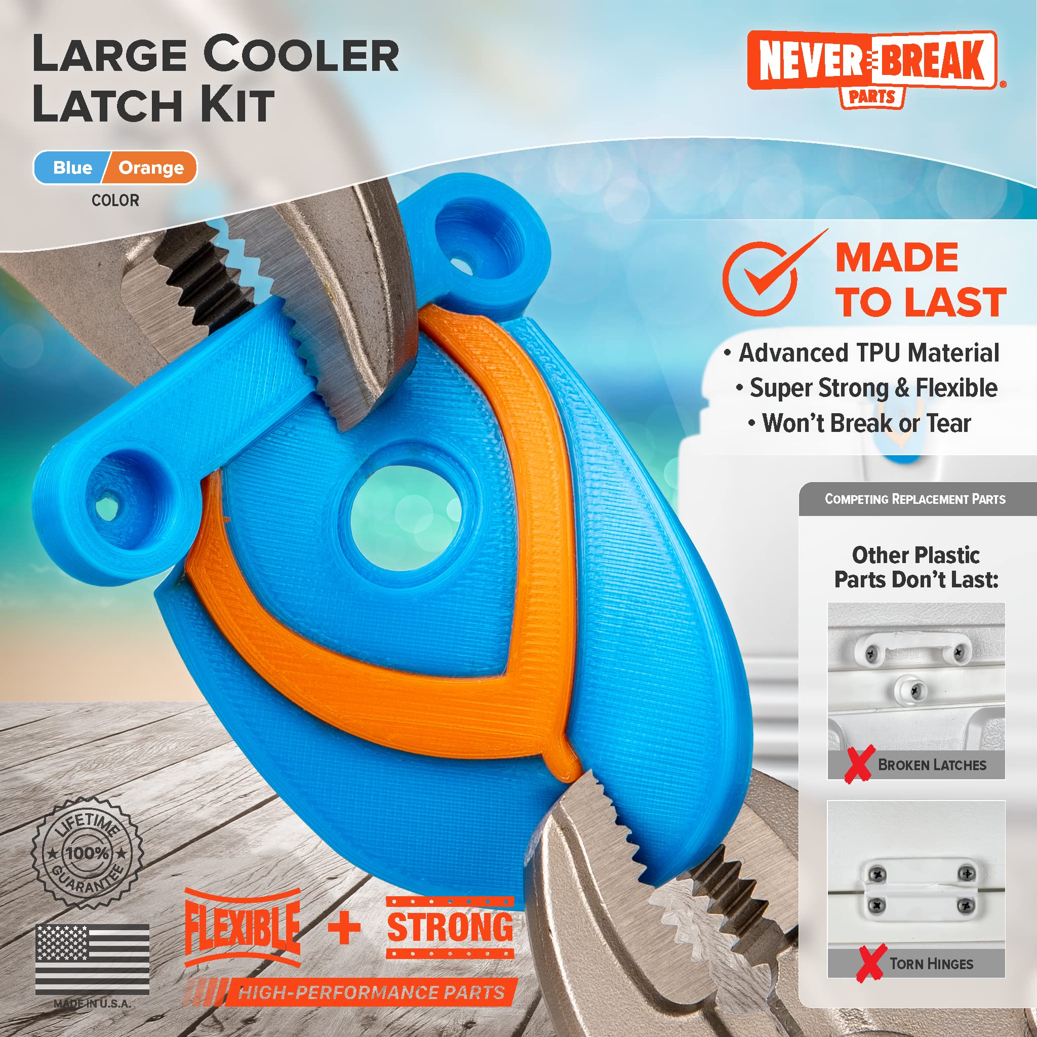 NeverBreak Parts - 2 Pack High Strength Igloo Cooler Replacement Latches with Posts & Screws | Durable Ice Chest Repair Kit for Camping, Fishing & Outdoor Adventures