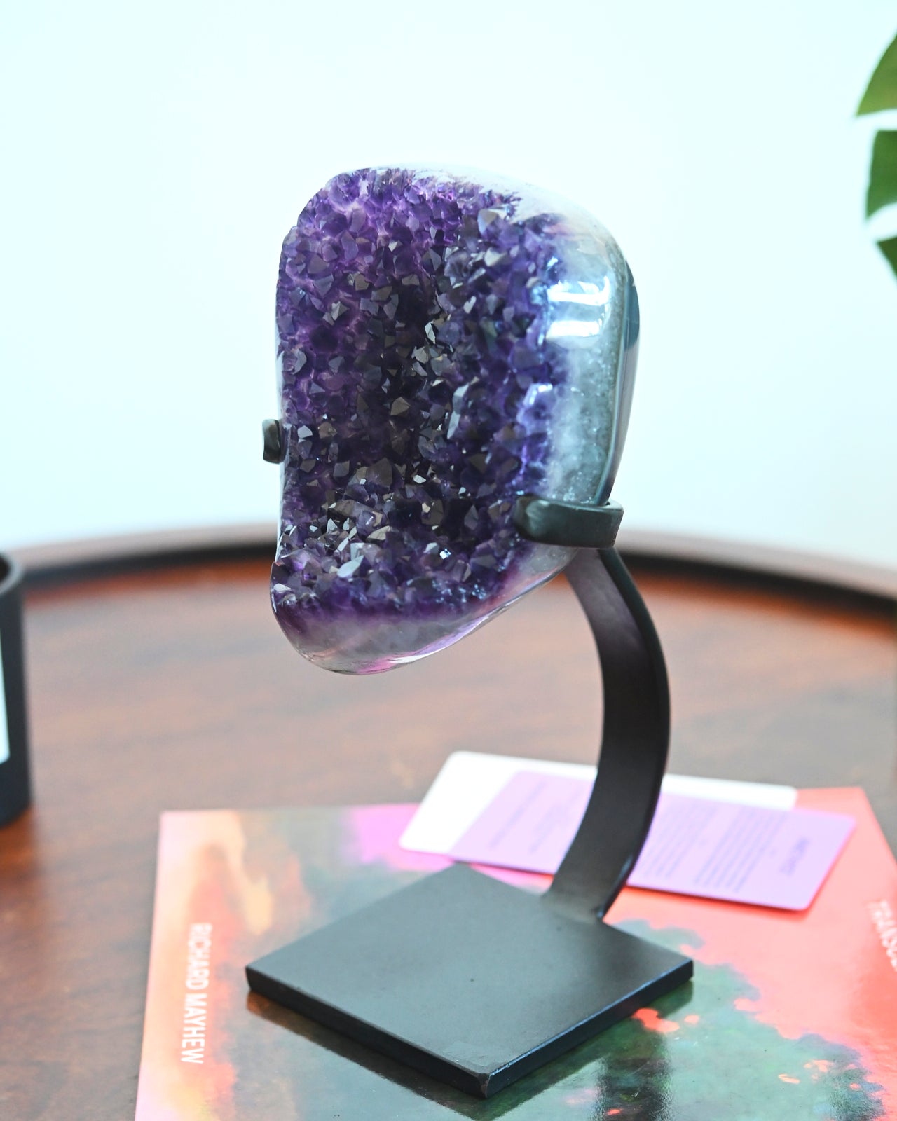 Natural Amethyst Geode Crystal on Wooden Stand - 5.2 lbs Large Healing Stone for Home Decor, Meditation & Spiritual Gifts | Perfect for Living Room, Office & Feng Shui Display