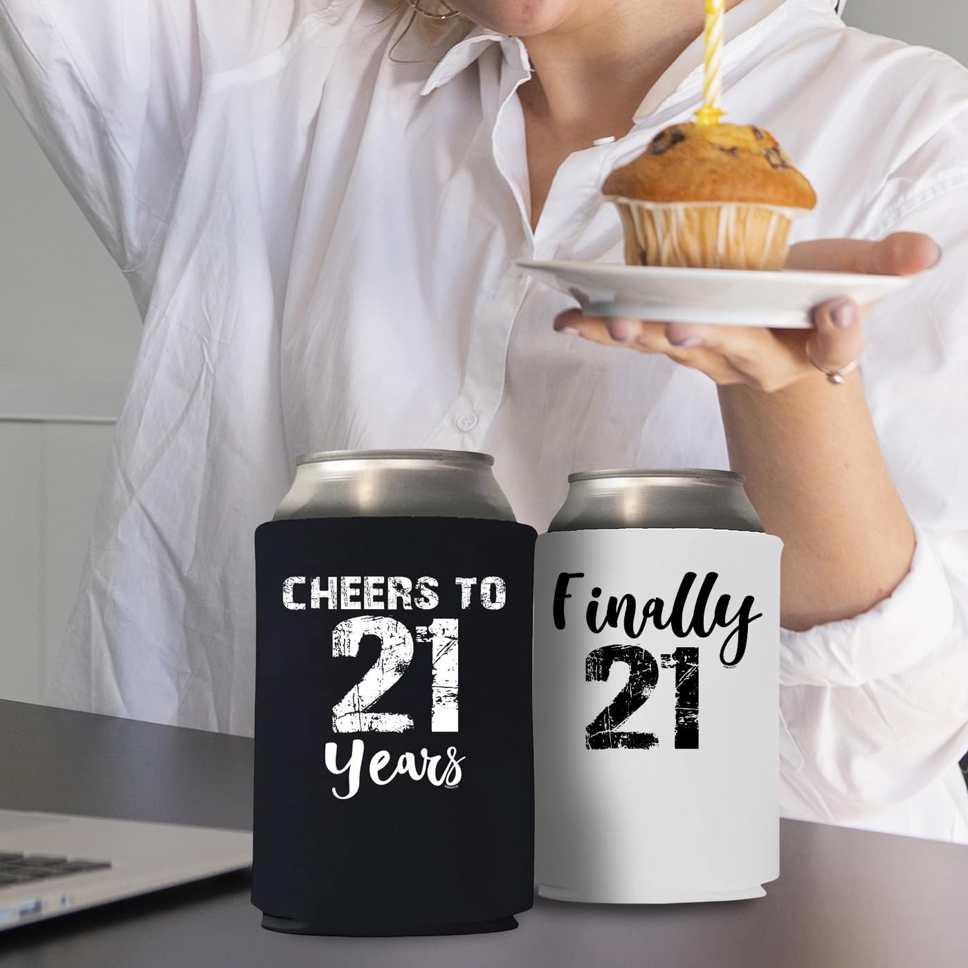 21st Birthday Can Coolie Holder - Cheers to 21 Years - Best 21st Birthday Gift for Men - Party Favors & Decorations - Perfect for Birthday Celebrations, Bar Parties & College Graduations